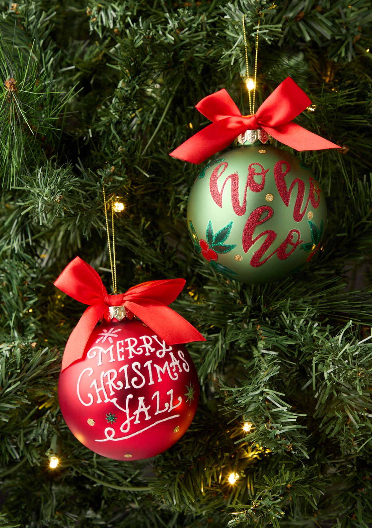 Set of 2 Ho Ho Ho and Merry Christmas Yall Ornaments