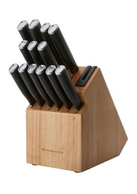 KitchenAid Classic Step Knife Block Set with Built-In Knife Sharpener, Stainless Steel Kitchen Knives, Sharp Kitchen Knife Set with Block, 14-Piece