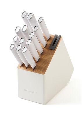 KitchenAid Two-Tone Slim Block Classic Cutlery 14-Piece Set, White