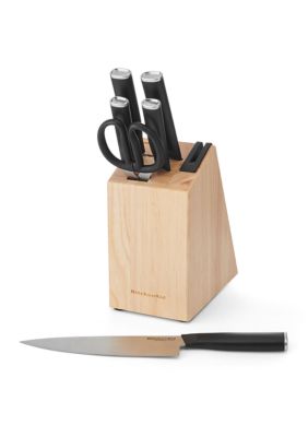 KitchenAid Classic 7-Piece Natural Knife Block Set with Built-In Sharpener, Japanese Stainless Steel Knives