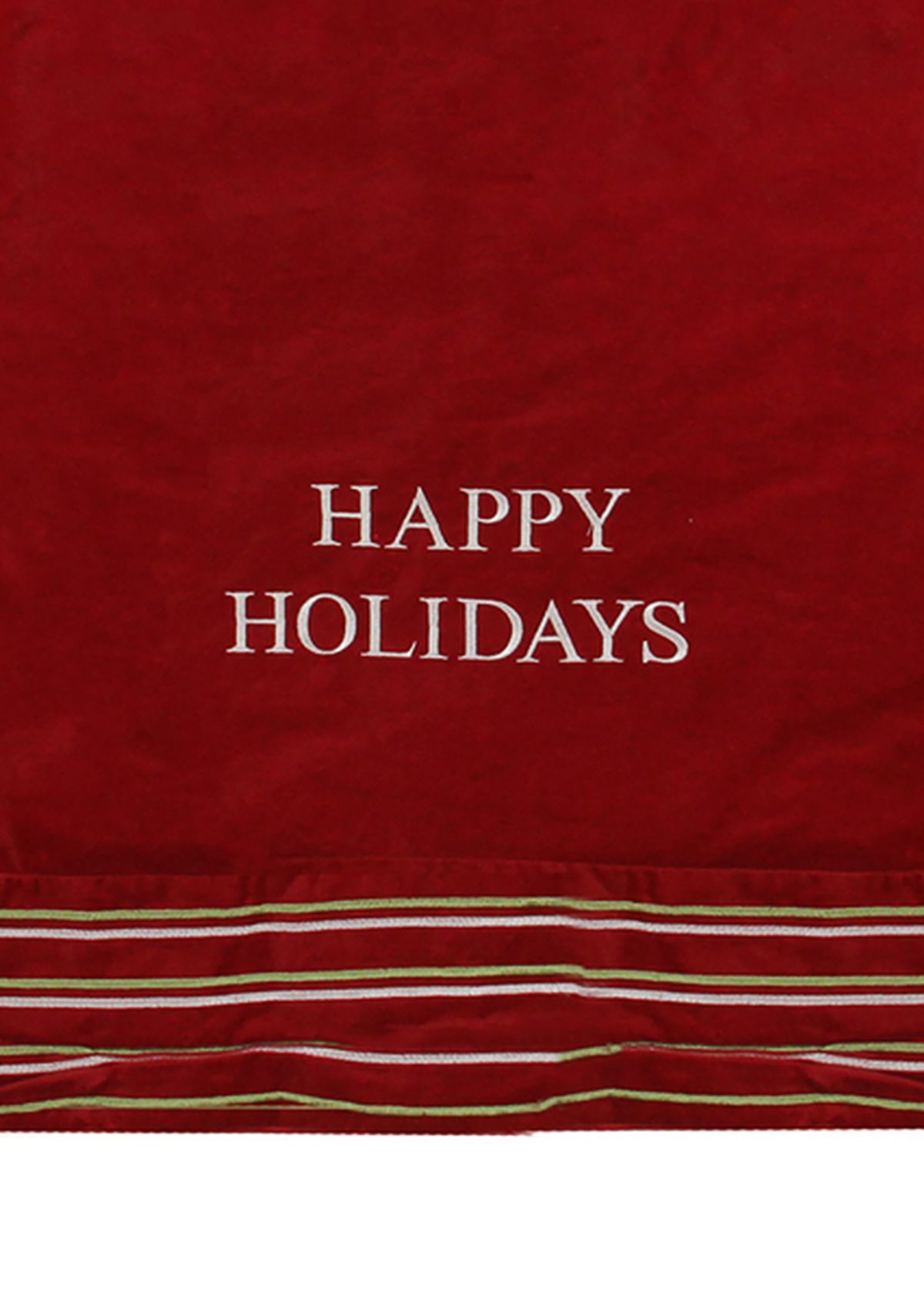 56" Red and White Happy Holidays Christmas Tree Skirt with Striped Trim