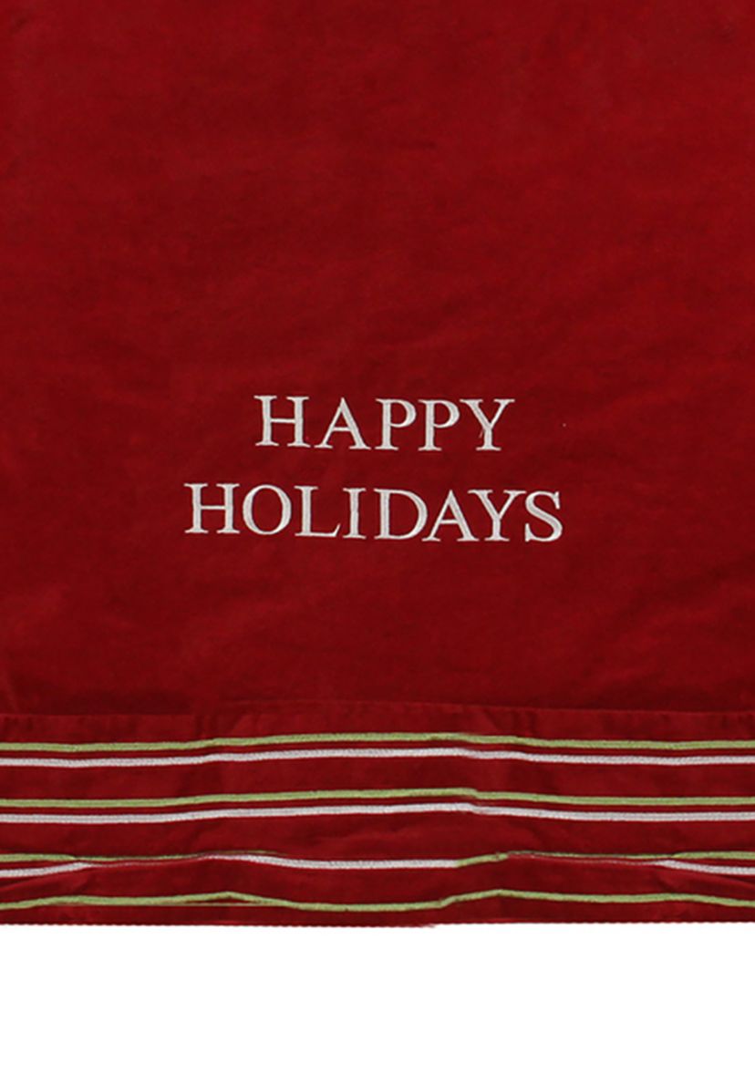 56" Red and White Happy Holidays Christmas Tree Skirt with Striped Trim
