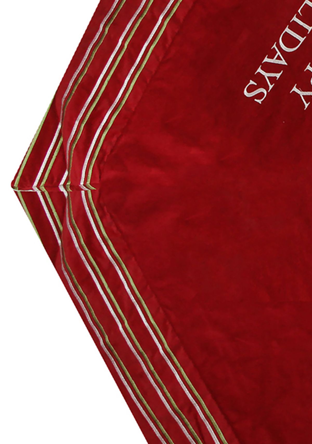 56" Red and White Happy Holidays Christmas Tree Skirt with Striped Trim