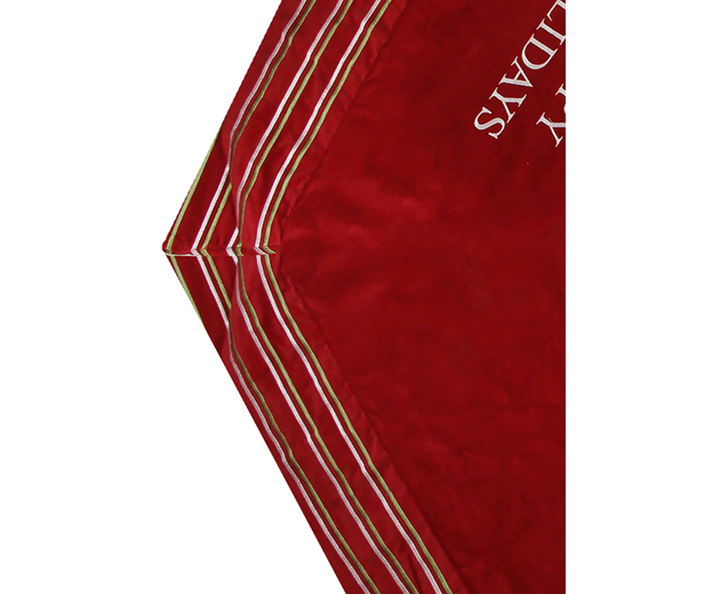 56" Red and White Happy Holidays Christmas Tree Skirt with Striped Trim
