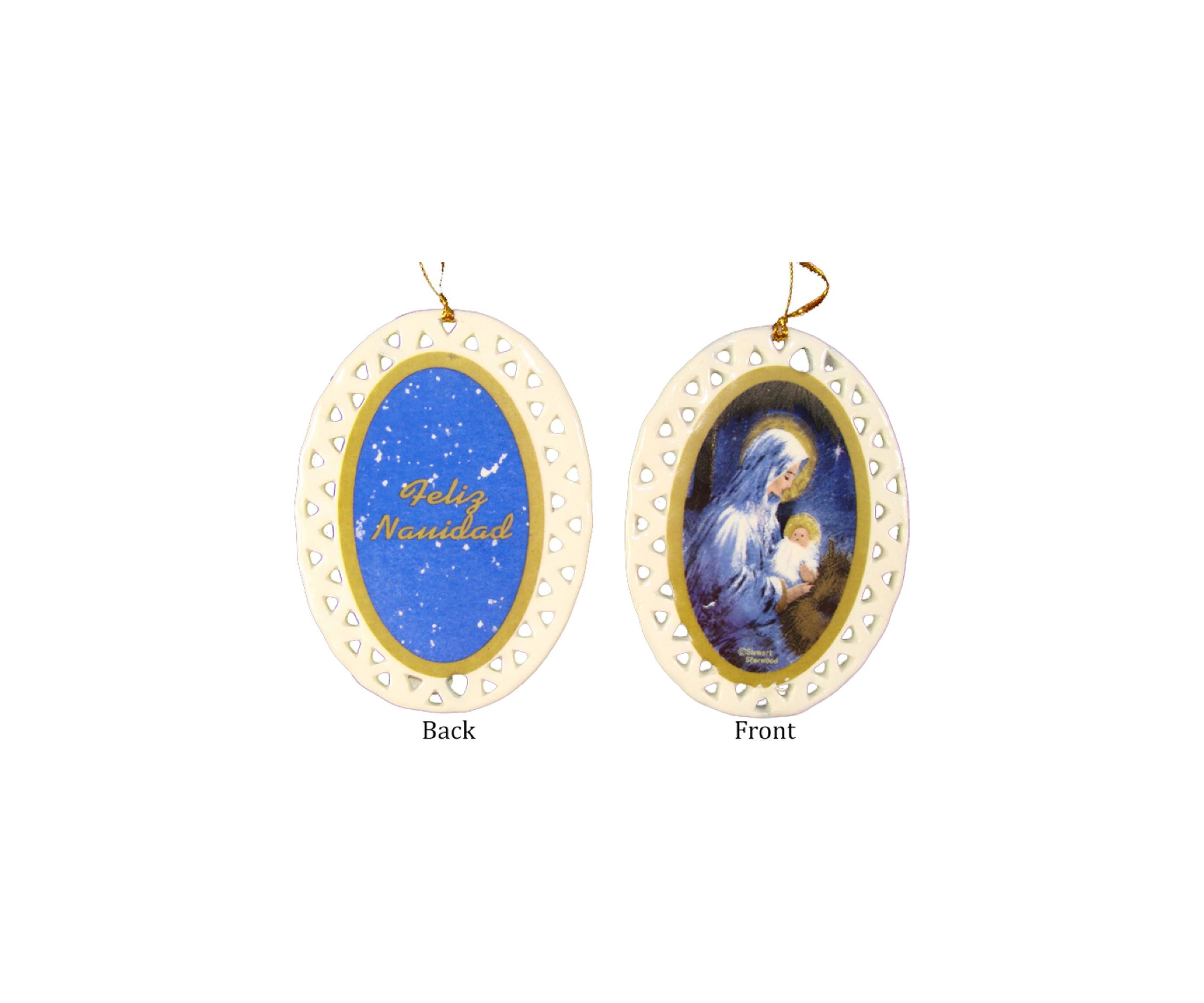 Club Pack of 192 Ivory and Blue Jesus with Holy Mary Christmas Ornaments 3.75Inch