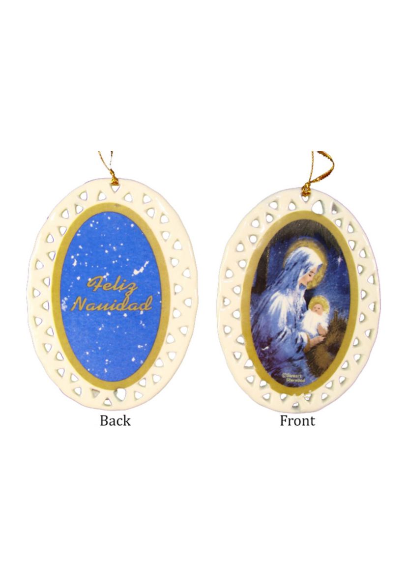 Club Pack of 192 Ivory and Blue Jesus with Holy Mary Christmas Ornaments 3.75Inch