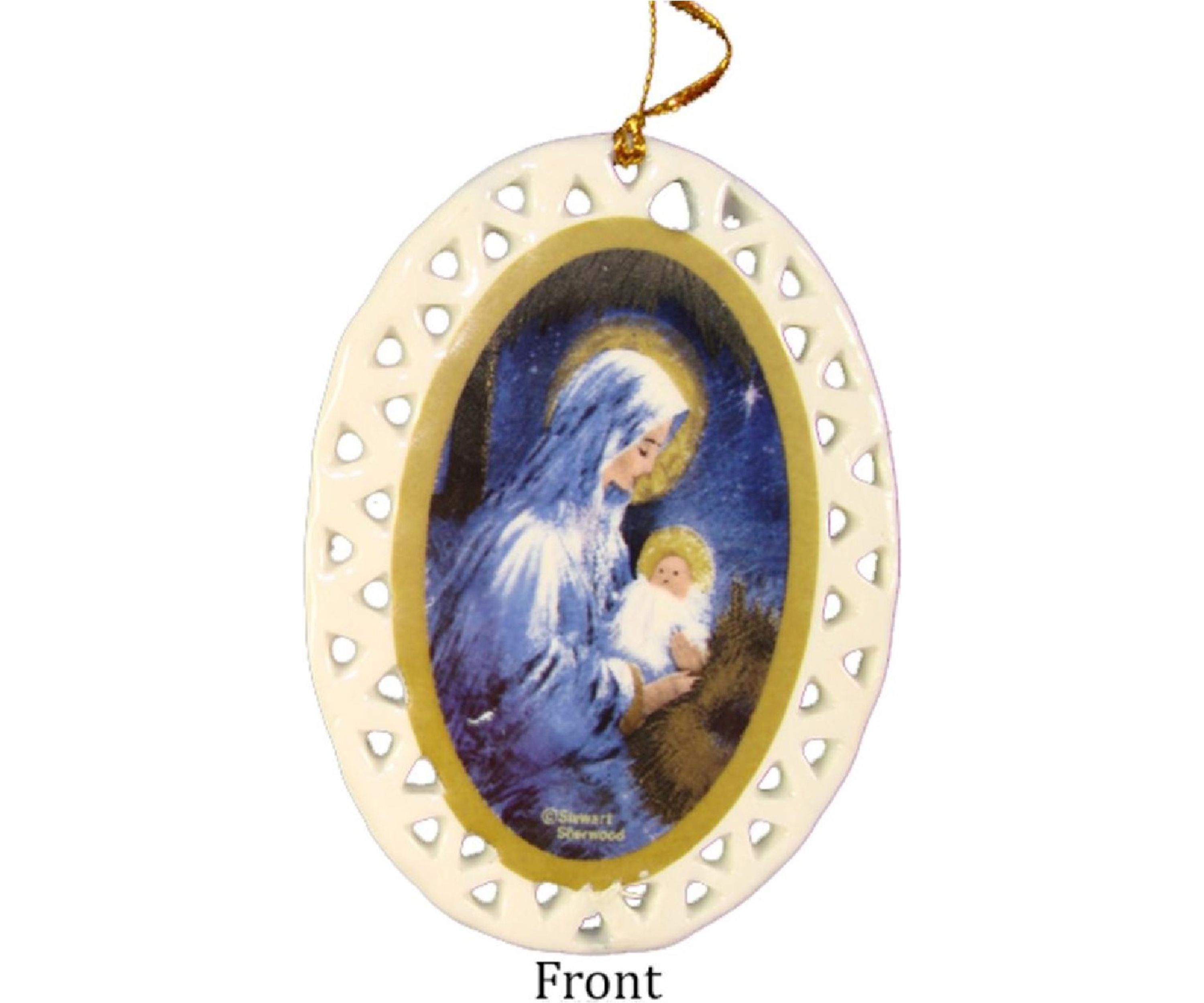 Club Pack of 192 Ivory and Blue Jesus with Holy Mary Christmas Ornaments 3.75Inch