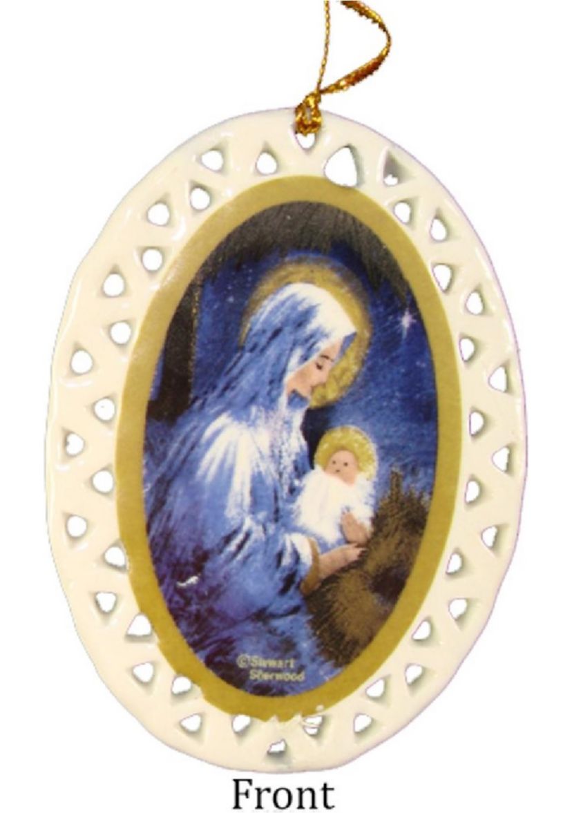 Club Pack of 192 Ivory and Blue Jesus with Holy Mary Christmas Ornaments 3.75Inch