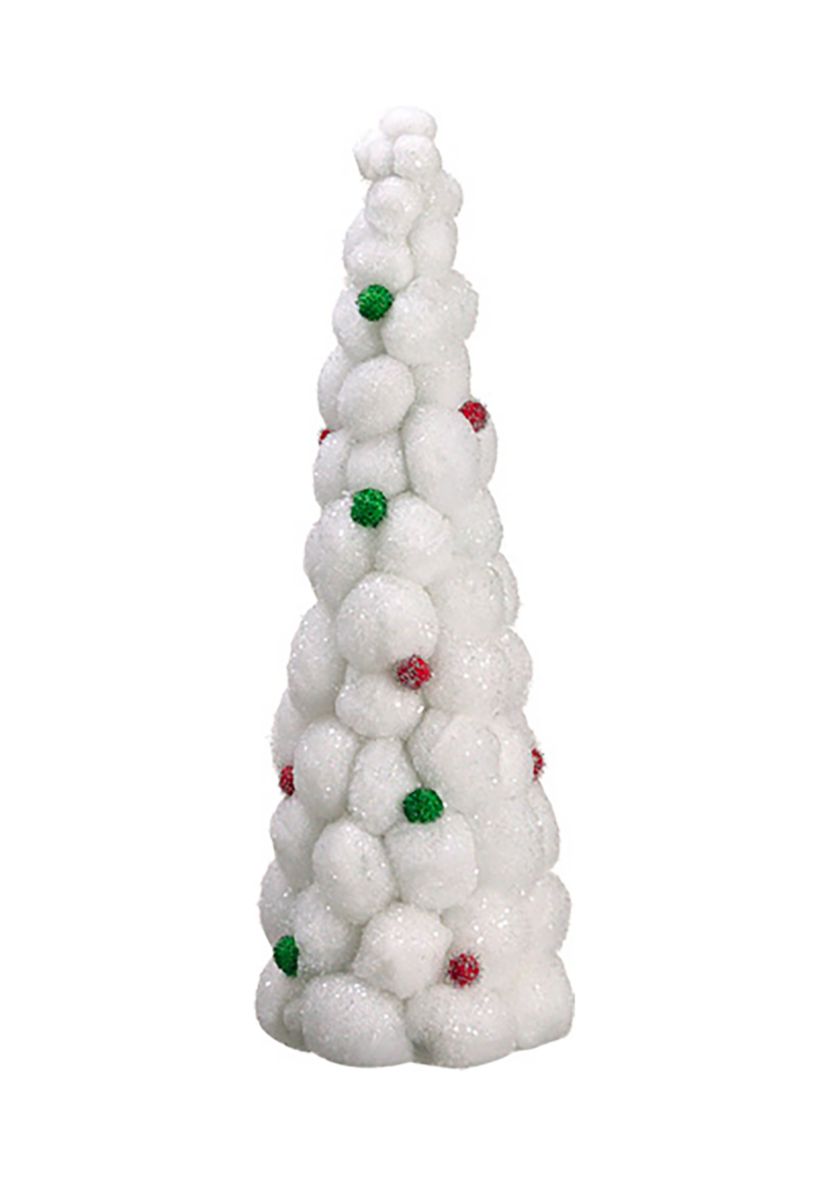 24" White Whimsical Snowball Glitter Tabletop Christmas Topiary Tree - Unlit