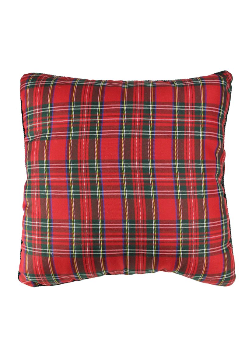 15.5Inch Red and Green Plaid Square Christmas Throw Pillow