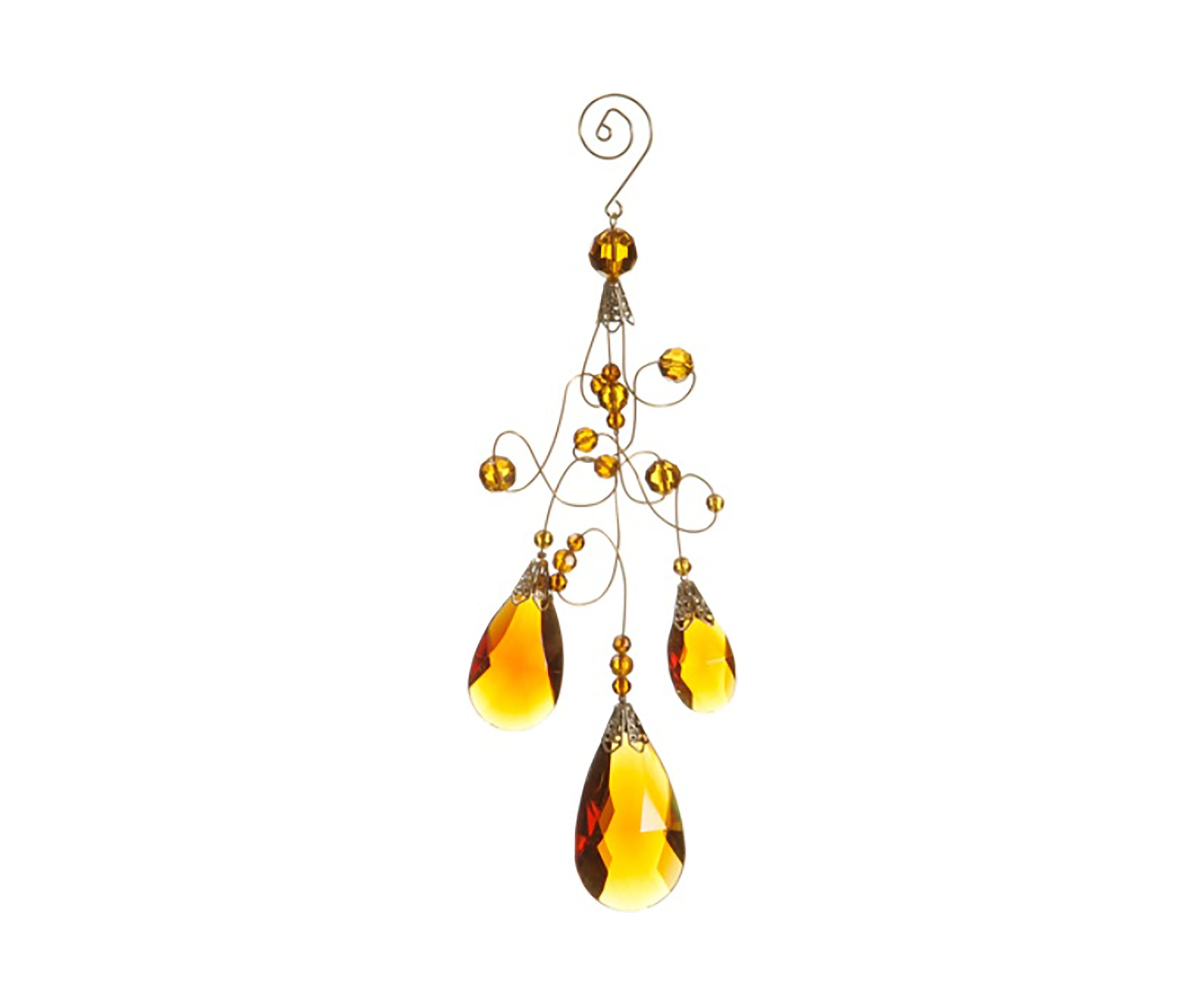 9.75Inch Amber and Gold Faceted Beads Christmas Teardrop Ornament
