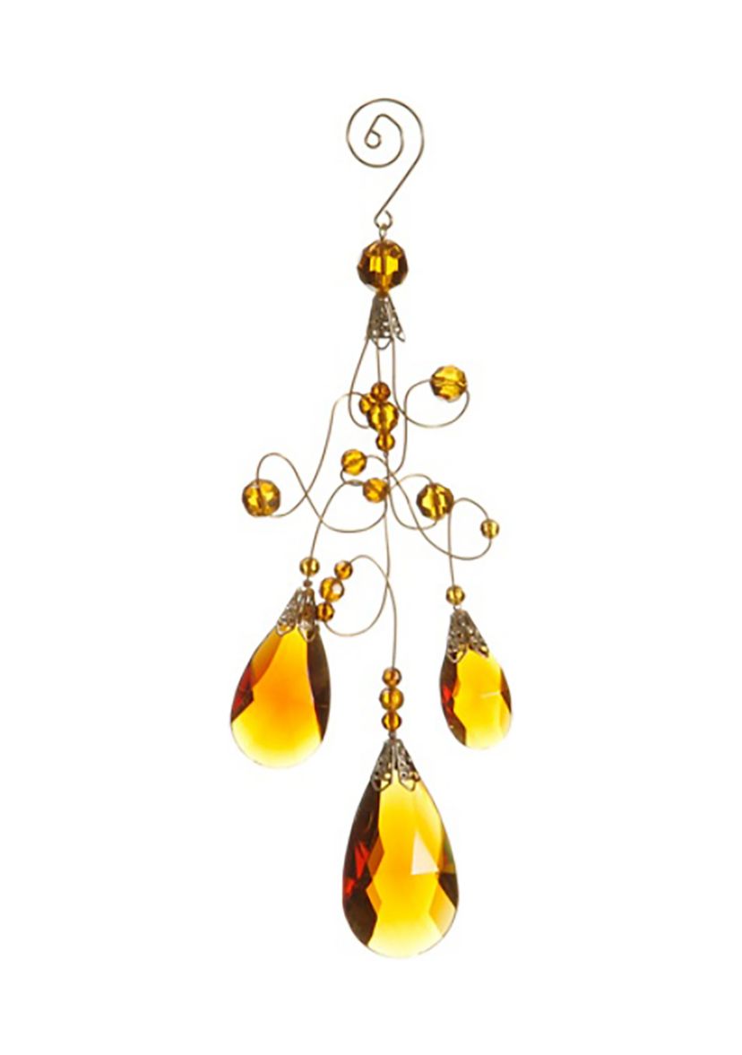 9.75Inch Amber and Gold Faceted Beads Christmas Teardrop Ornament
