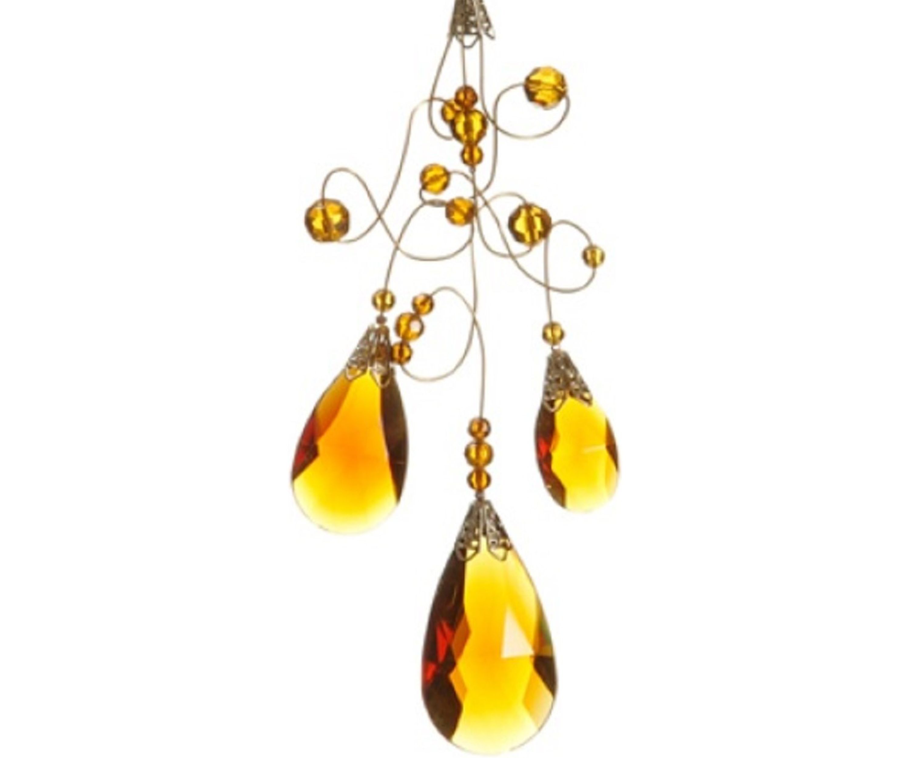 9.75Inch Amber and Gold Faceted Beads Christmas Teardrop Ornament