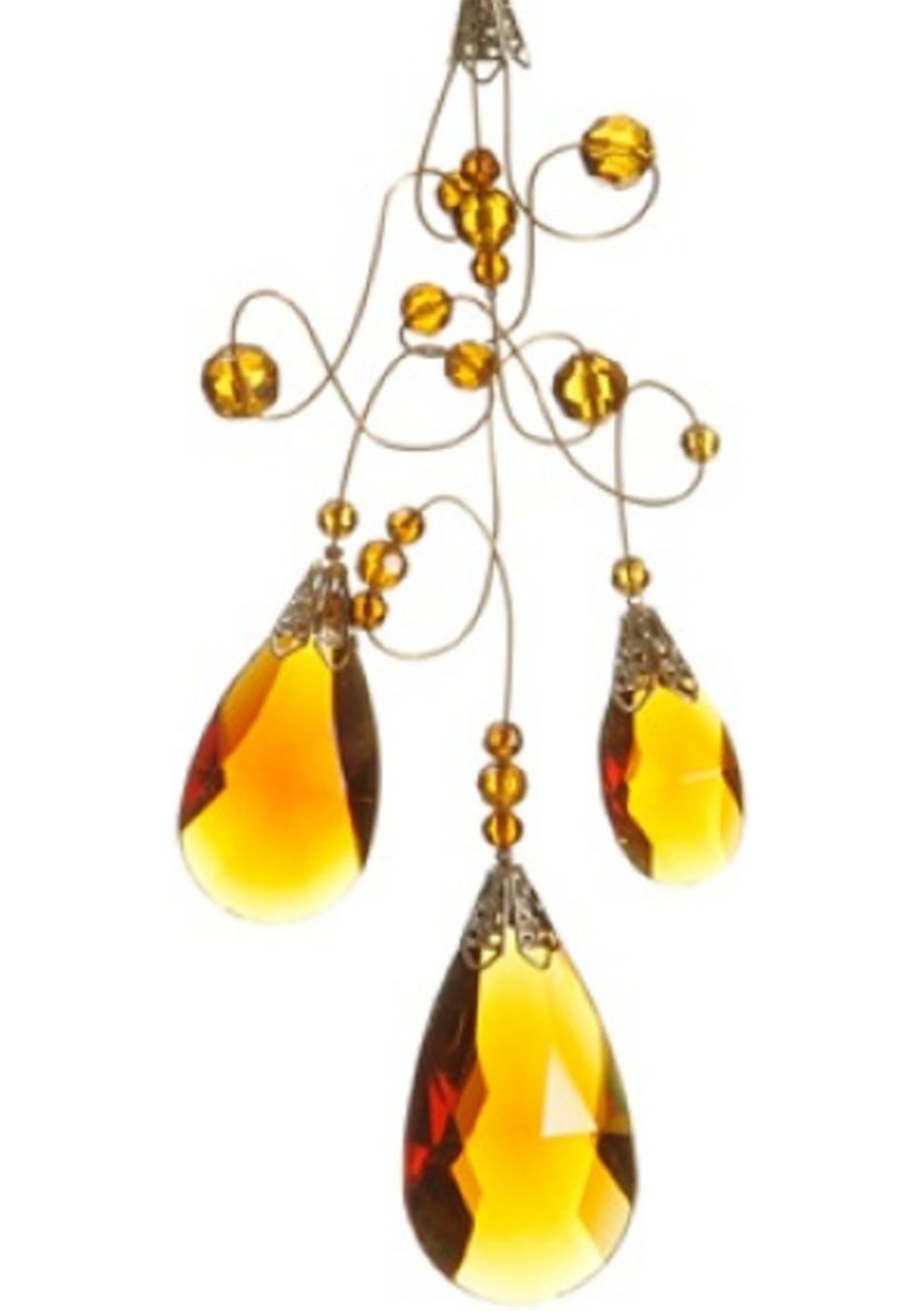 9.75Inch Amber and Gold Faceted Beads Christmas Teardrop Ornament