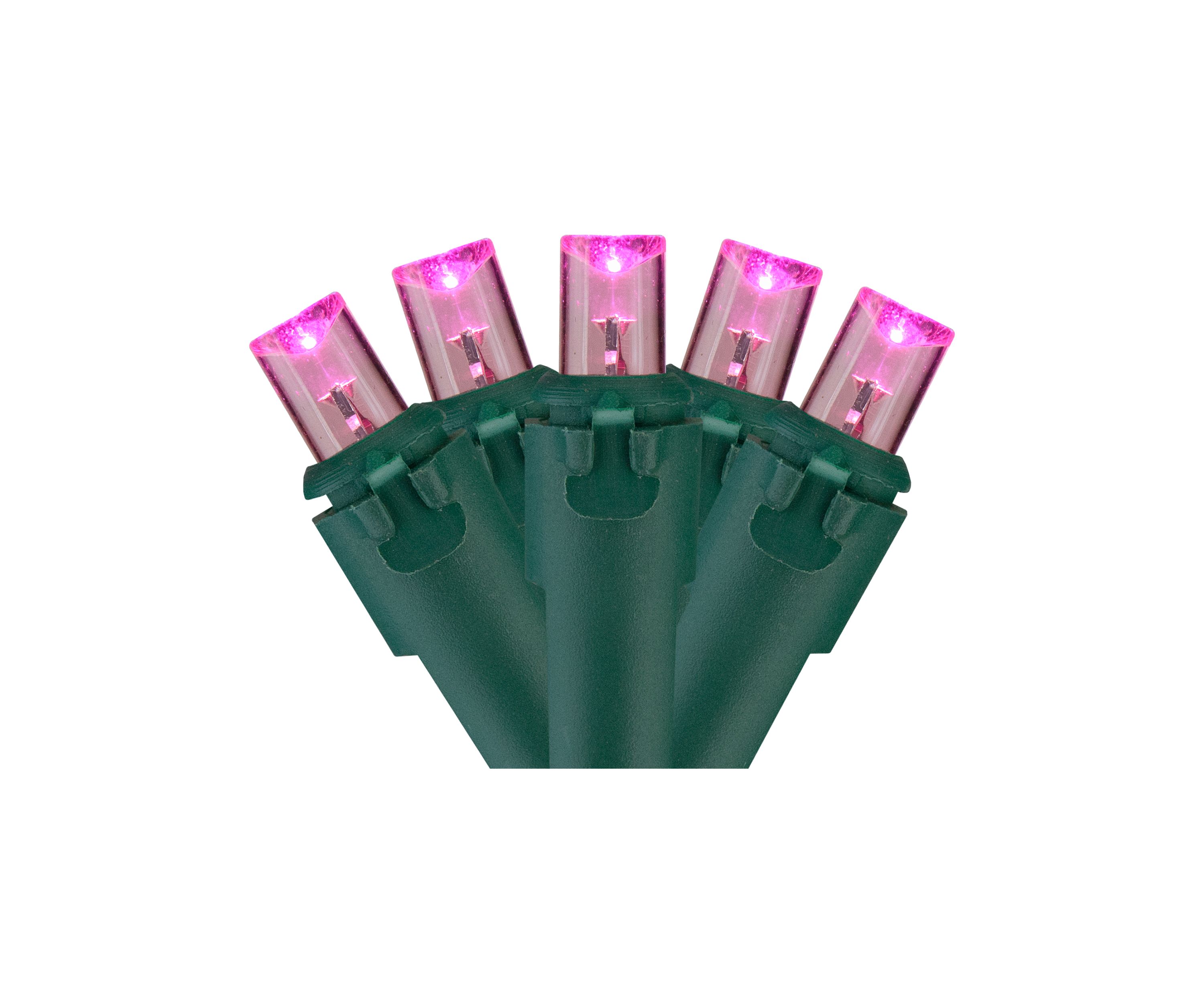 60 Pink LED Wide Angle Mini Christmas Lights - 19.5 ft Green Wire
