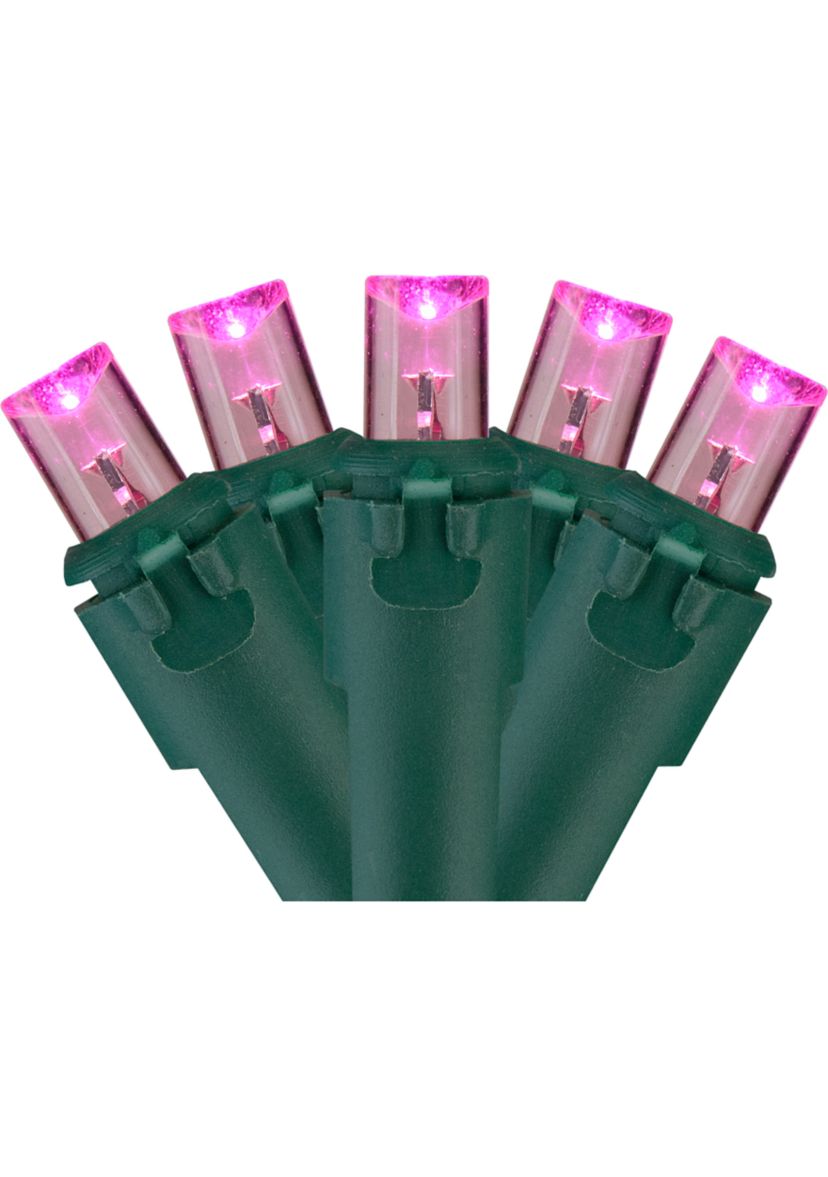 60 Pink LED Wide Angle Mini Christmas Lights - 19.5 ft Green Wire