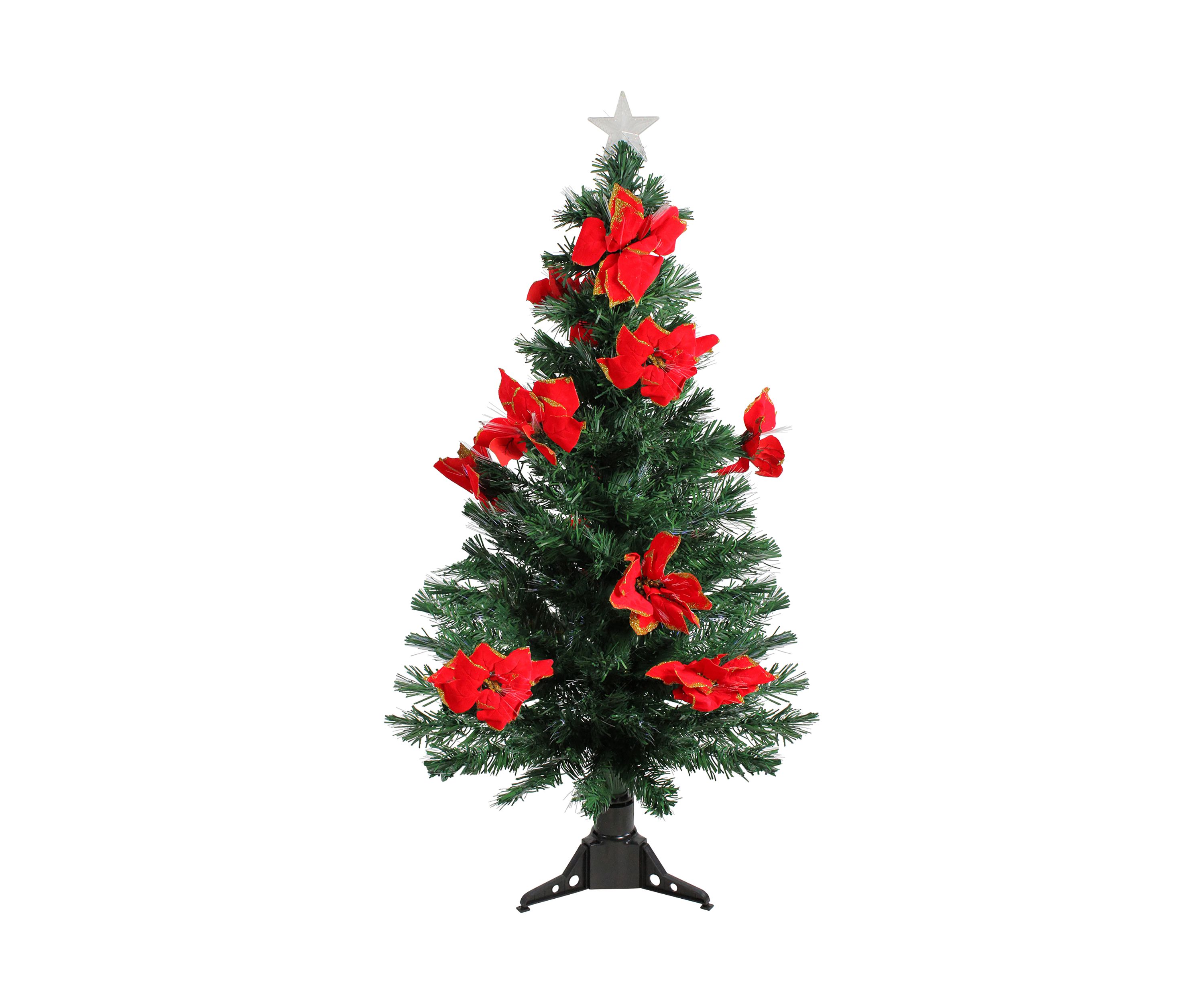 4 Pre-Lit Poinsettias Artificial Christmas Tree - Multicolor Lights