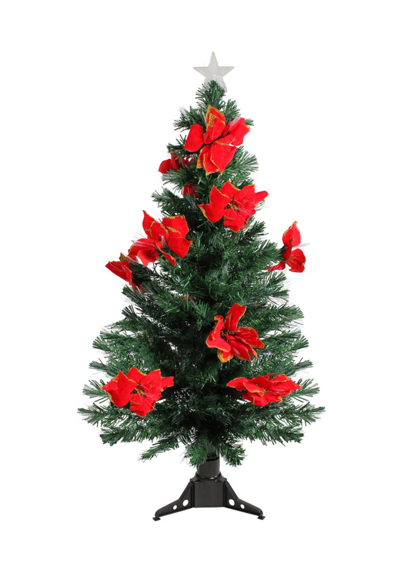4 Pre-Lit Poinsettias Artificial Christmas Tree - Multicolor Lights