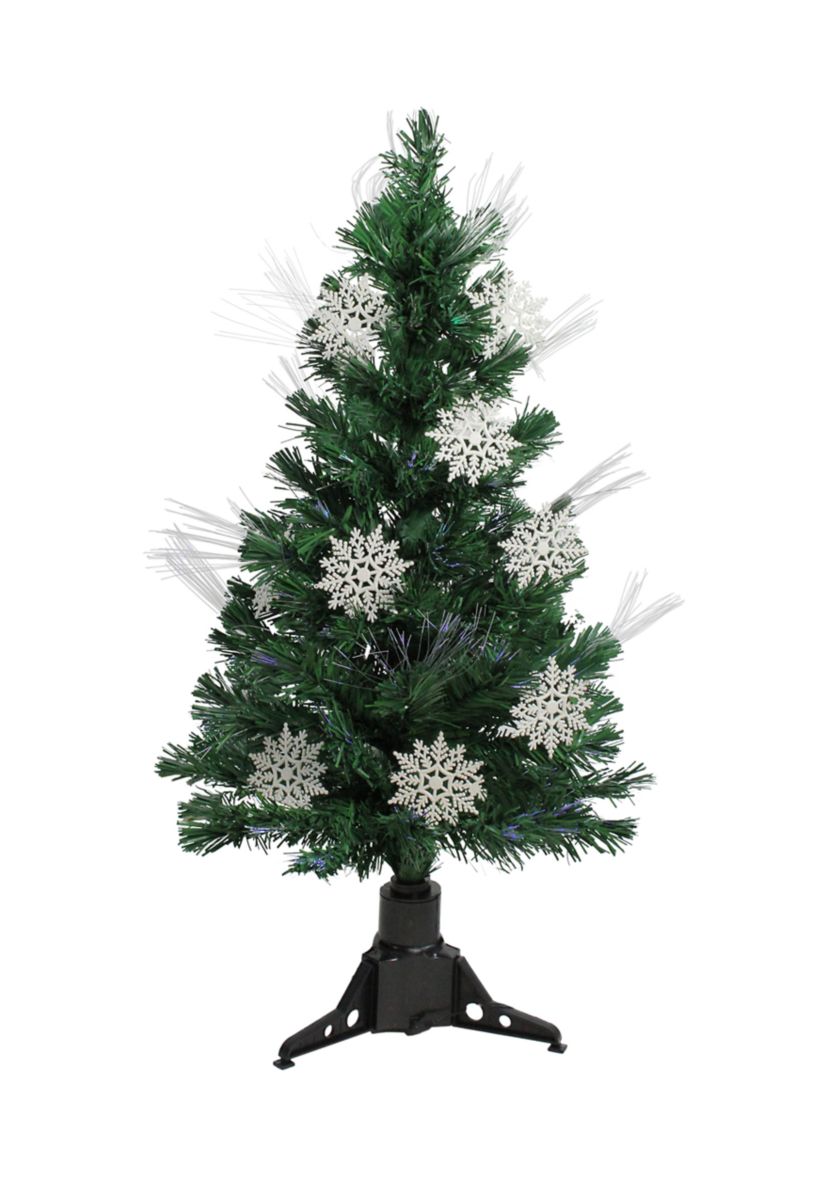 3 Pre-Lit Fiber Optic Artificial Christmas Tree with White Snowflakes - Multi-Color Lights