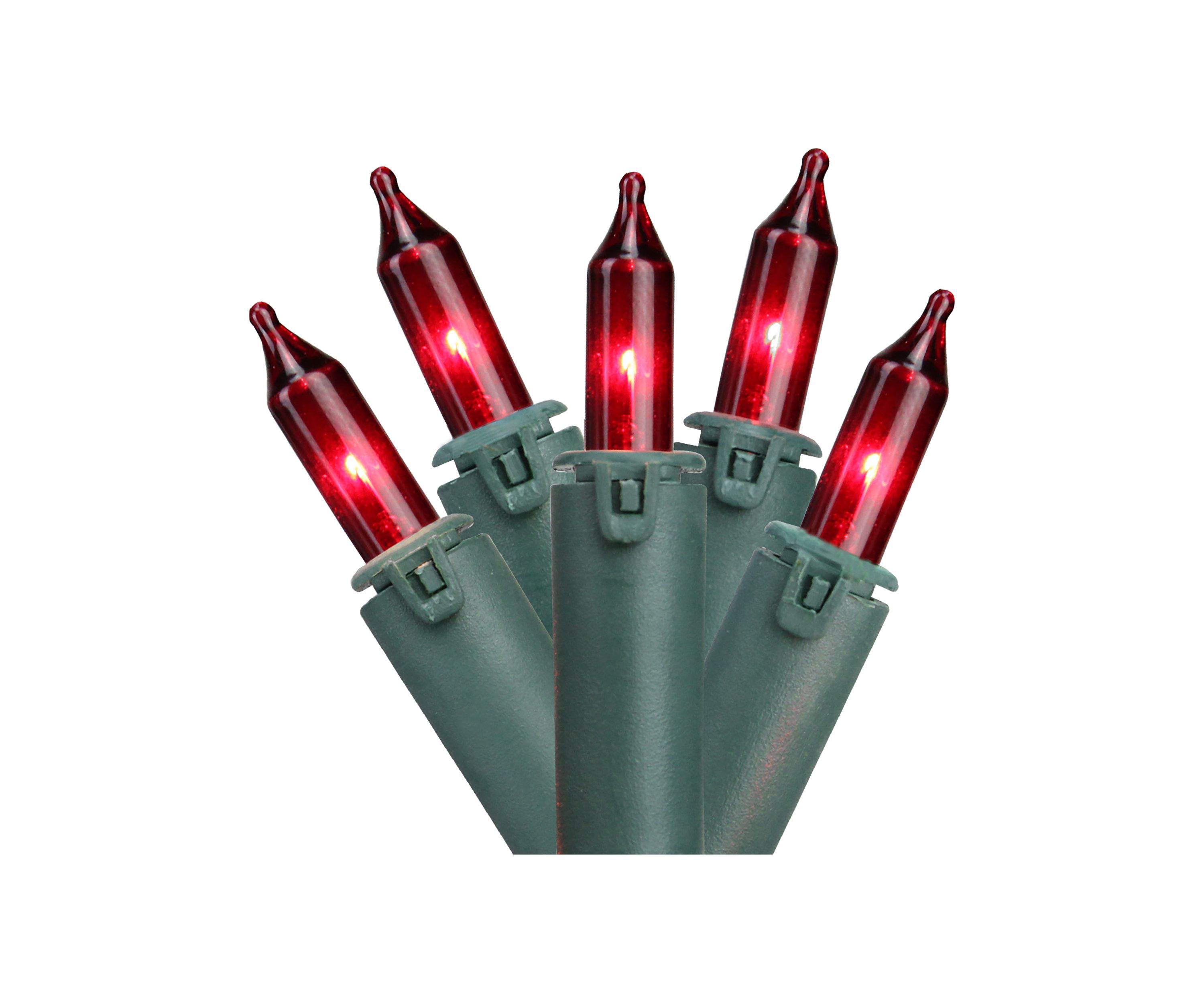 100 Red Commercial Grade Mini Christmas Lights - 45.5 ft Green Wire