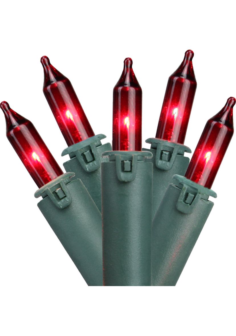 100 Red Commercial Grade Mini Christmas Lights - 45.5 ft Green Wire