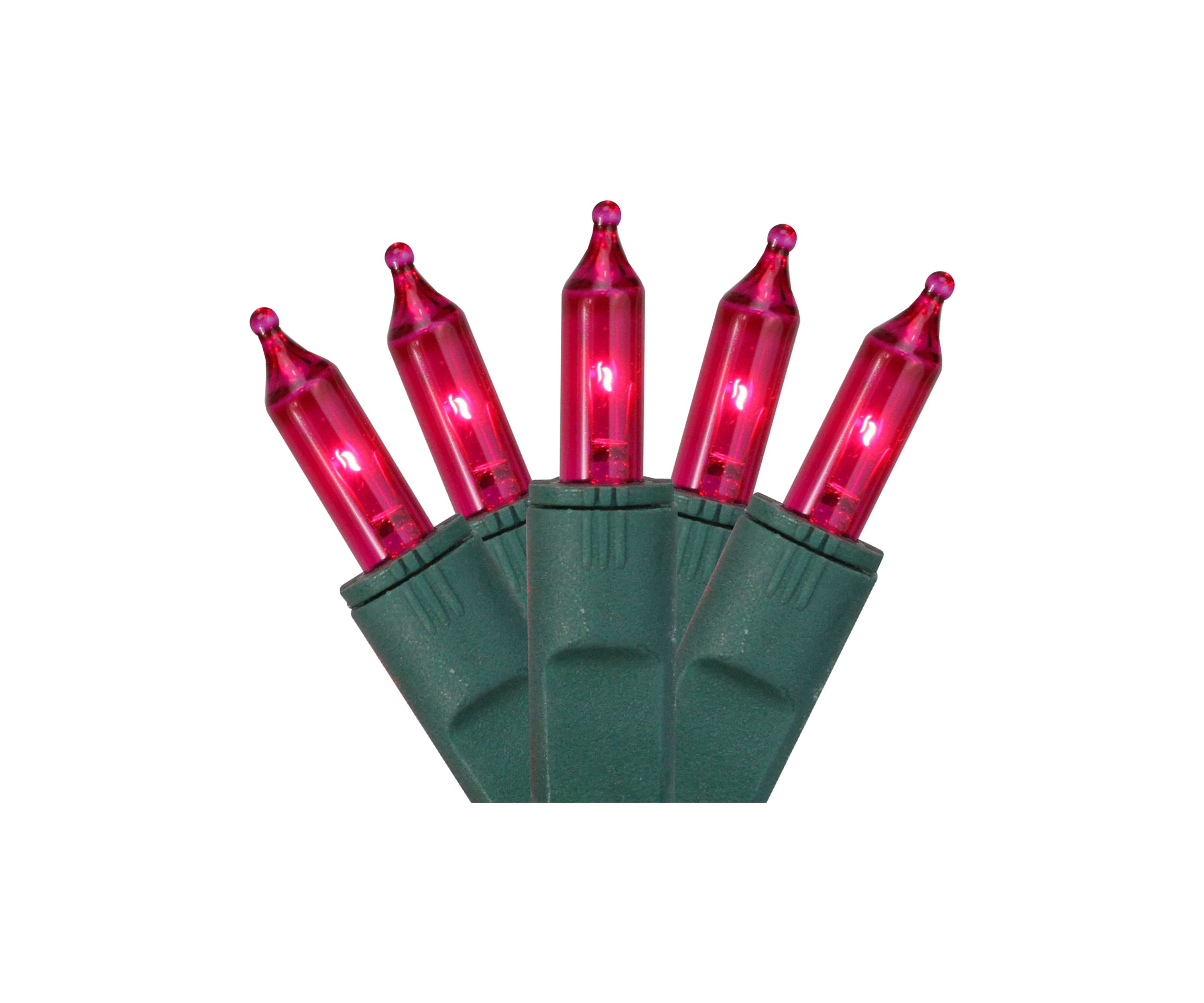 Set of 50 Pink Perm-O-Snap Mini Christmas Lights - 24.75 ft  Green Wire