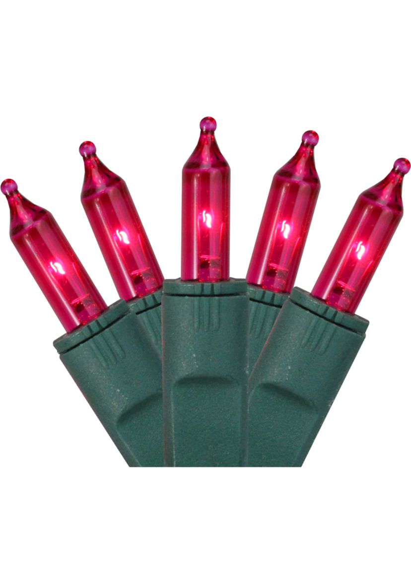 Set of 50 Pink Perm-O-Snap Mini Christmas Lights - 24.75 ft  Green Wire