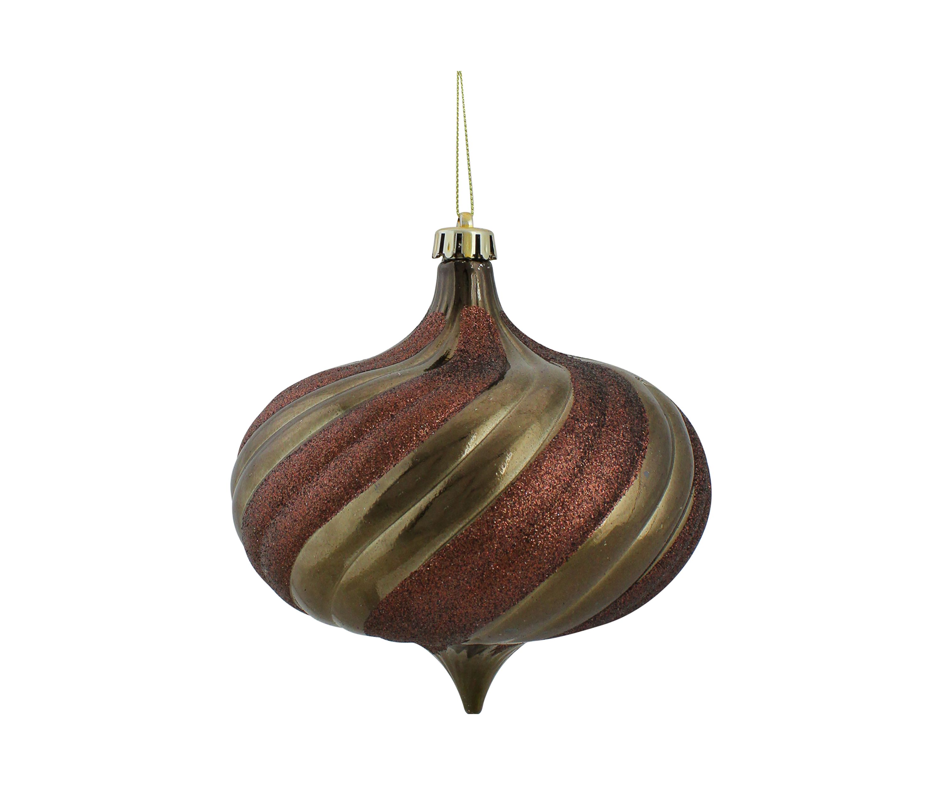 4 Count Mocha Brown Swirl Shatterproof 2-Finish Onion Drop Christmas Ornaments - 5.75"