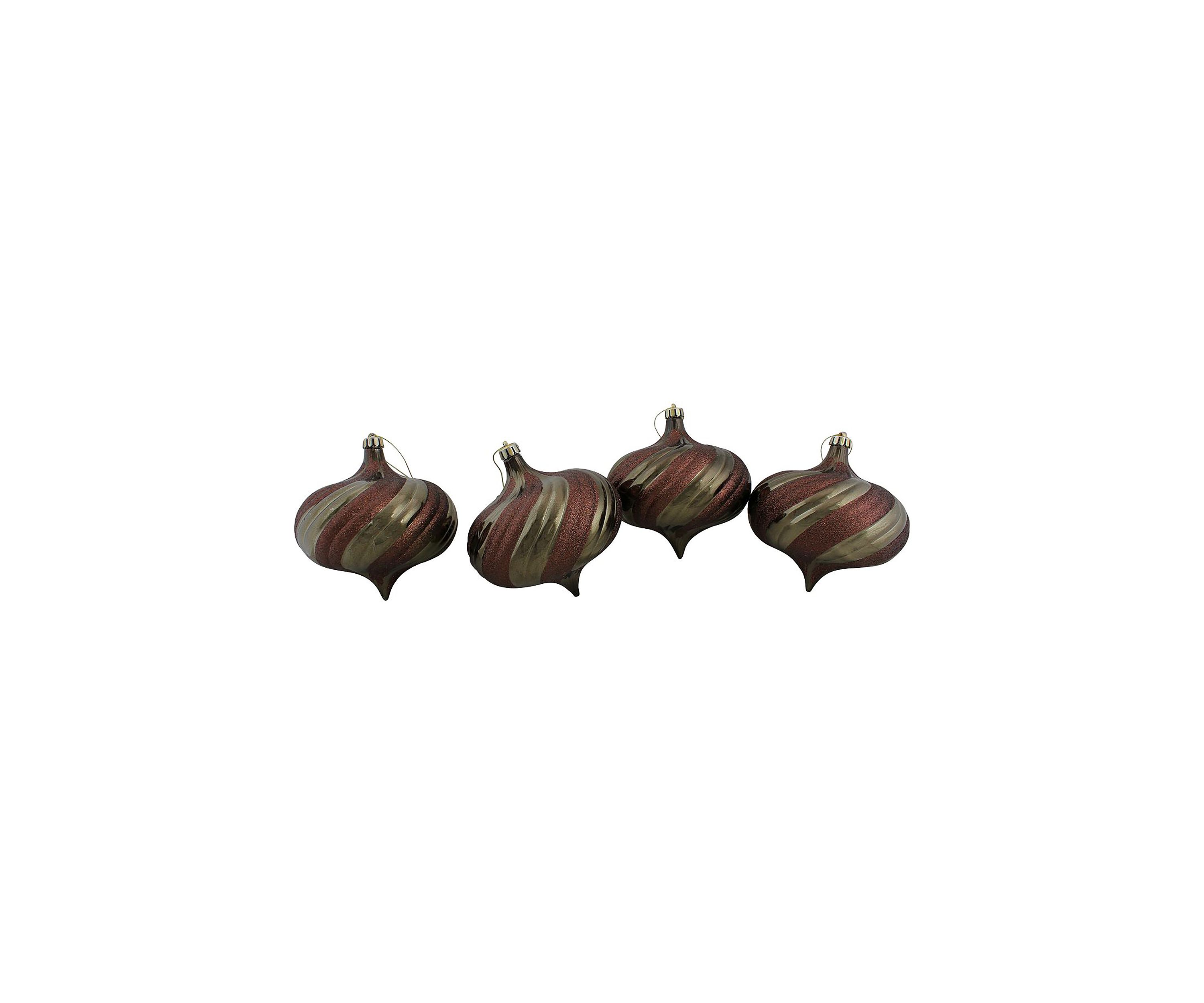 4 Count Mocha Brown Swirl Shatterproof 2-Finish Onion Drop Christmas Ornaments - 5.75"