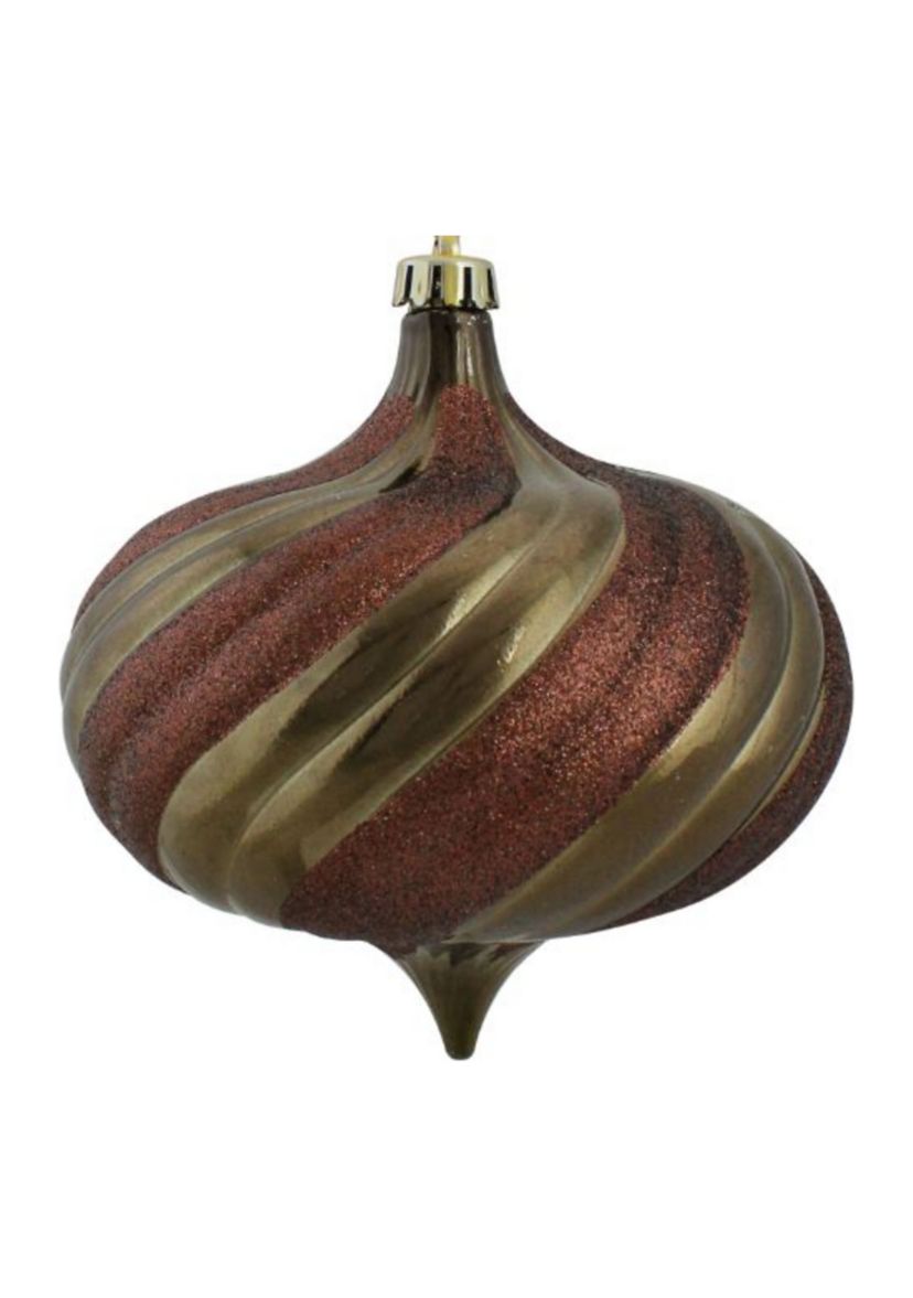 4 Count Mocha Brown Swirl Shatterproof 2-Finish Onion Drop Christmas Ornaments - 5.75"