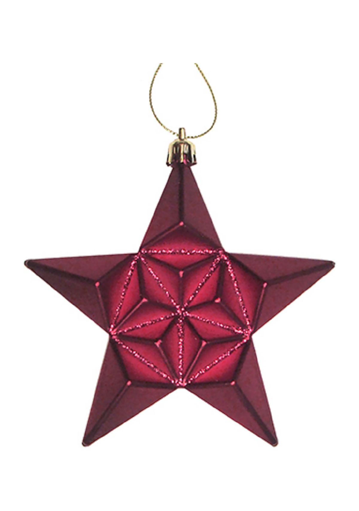 12 Count Matte Burgundy Glitter Star Shatterproof Christmas Ornaments - 5" 