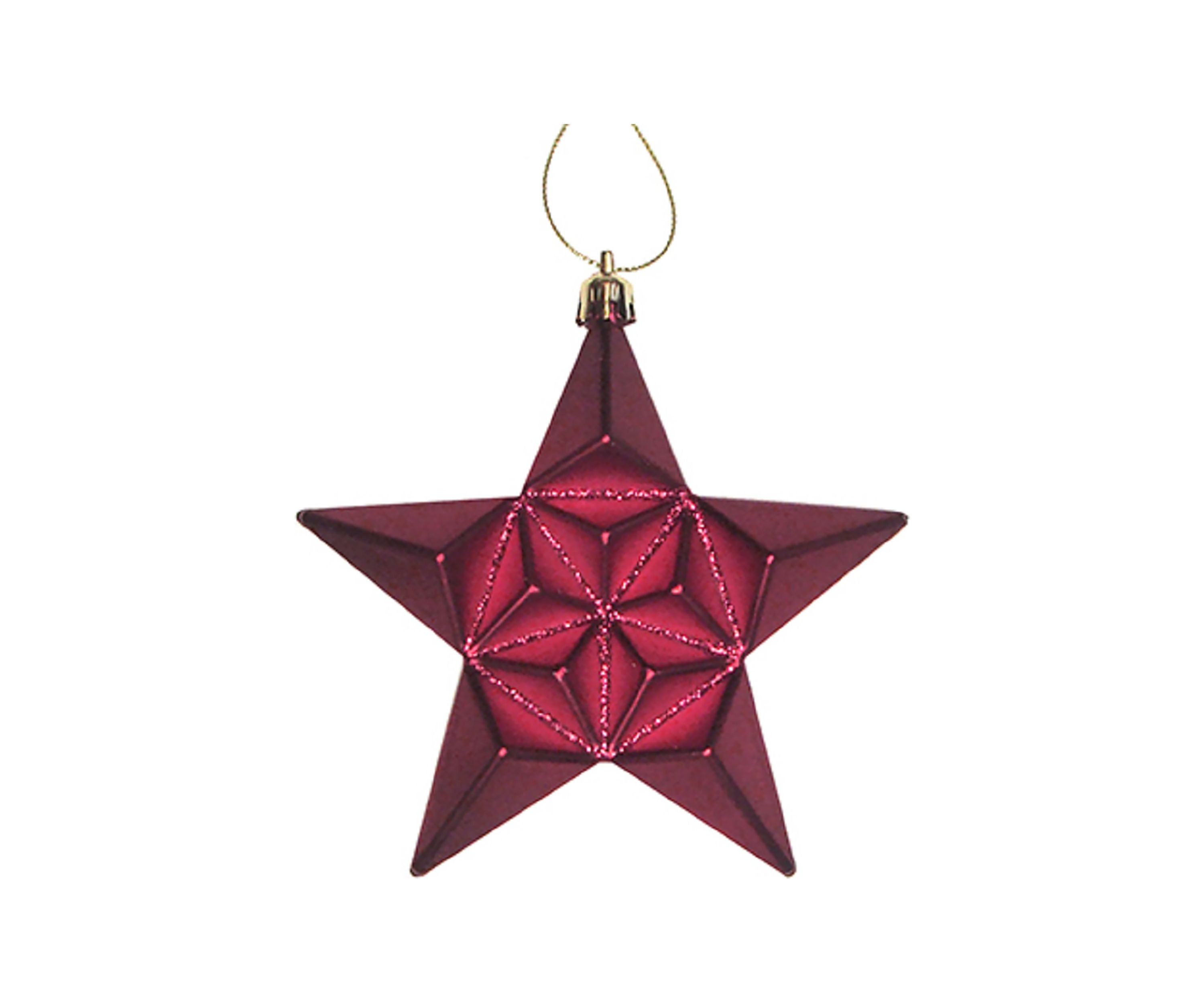 12 Count Matte Burgundy Glitter Star Shatterproof Christmas Ornaments - 5" 
