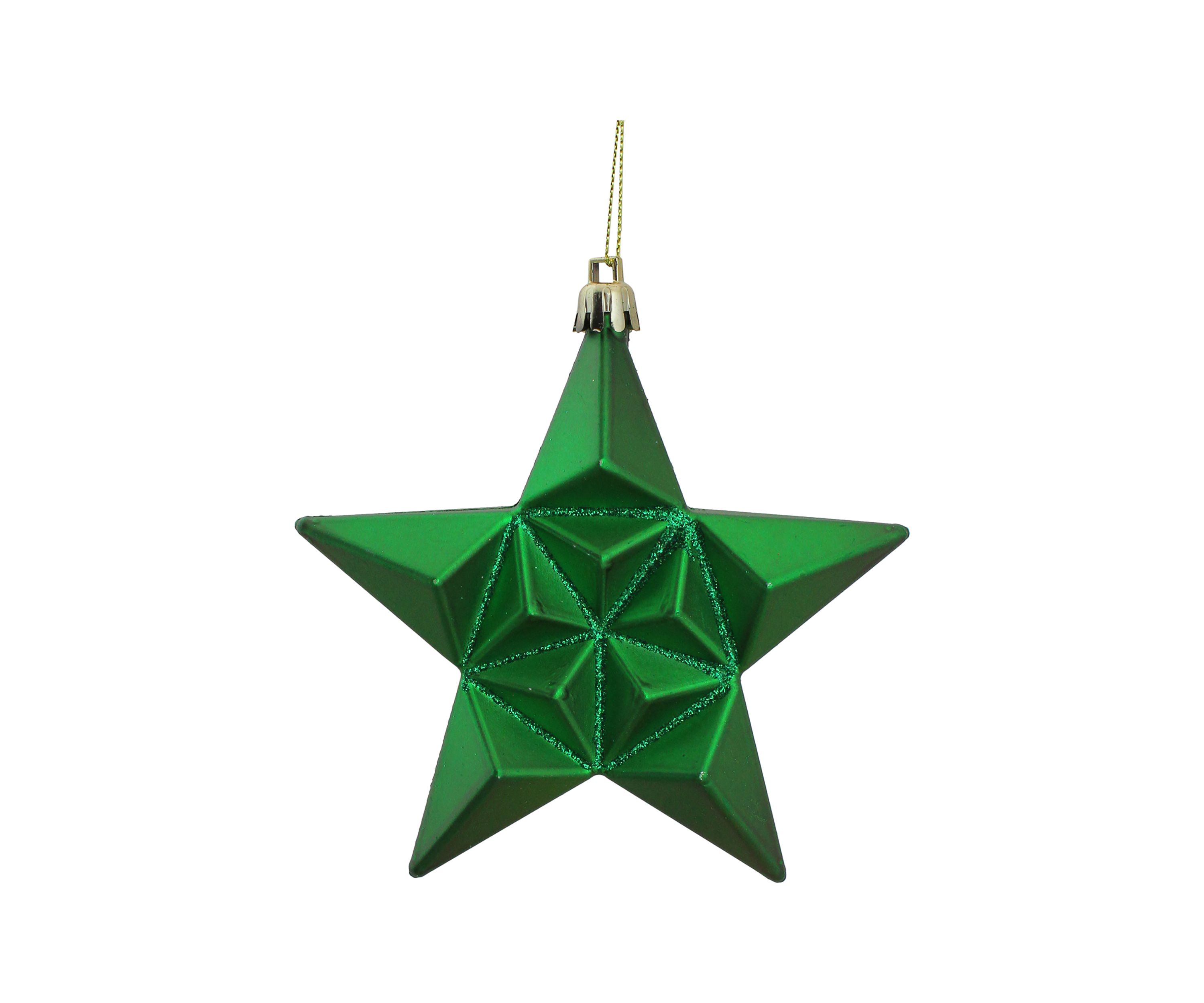 12 Count Matte Christmas Green and Gold Glittered Star Shatterproof Christmas Ornaments - 5"