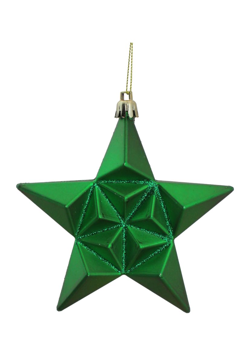 12 Count Matte Christmas Green and Gold Glittered Star Shatterproof Christmas Ornaments - 5"