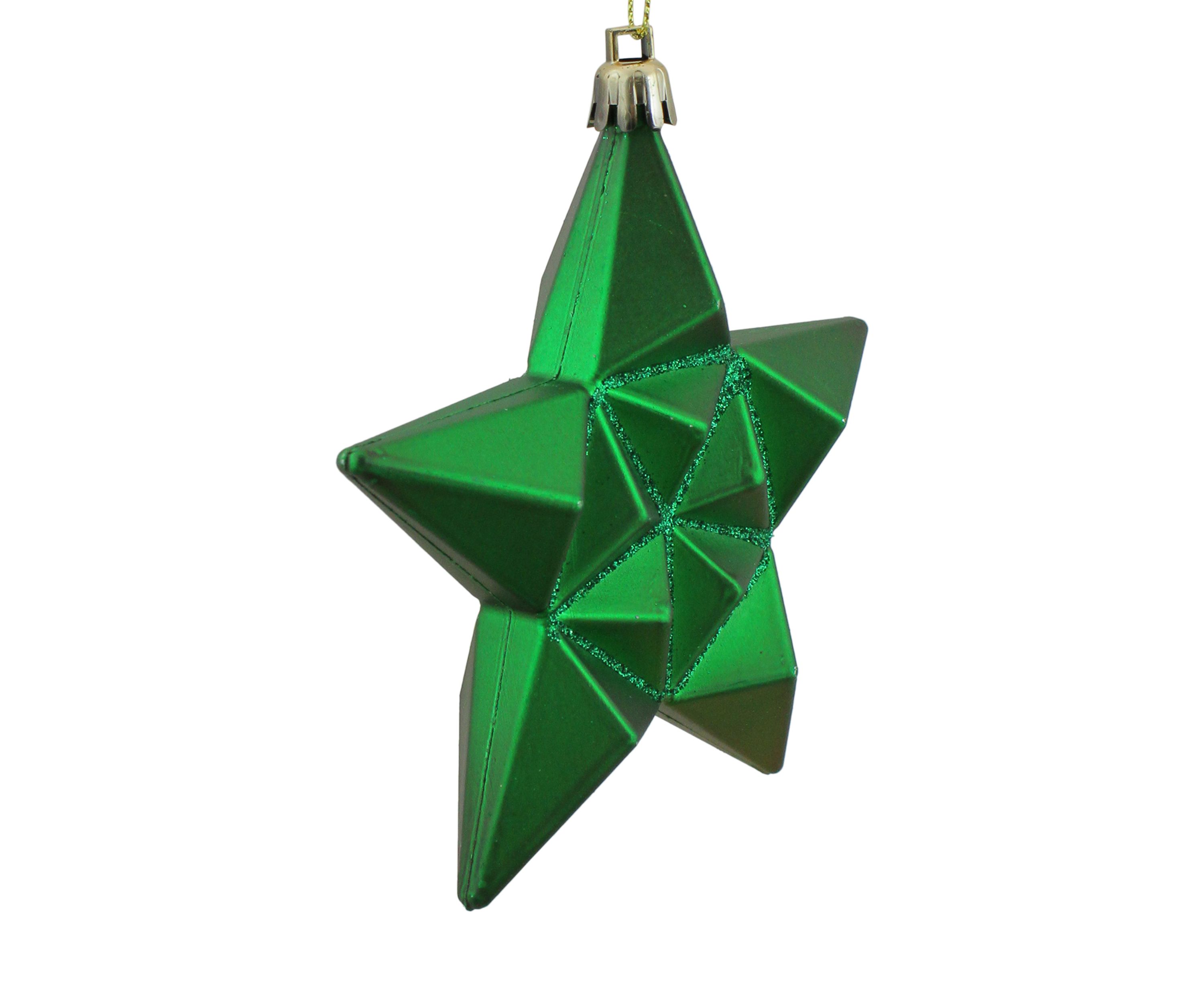 12 Count Matte Christmas Green and Gold Glittered Star Shatterproof Christmas Ornaments - 5"