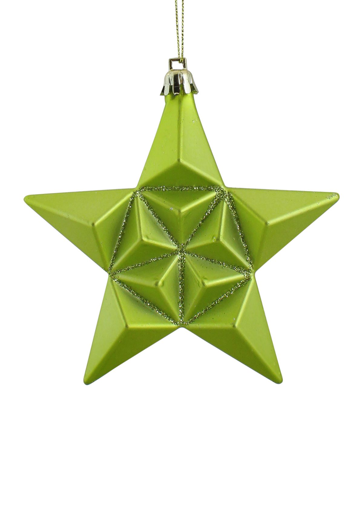 12 Count Matte Green Kiwi Glittered Star Shatterproof Christmas Ornaments - 5"