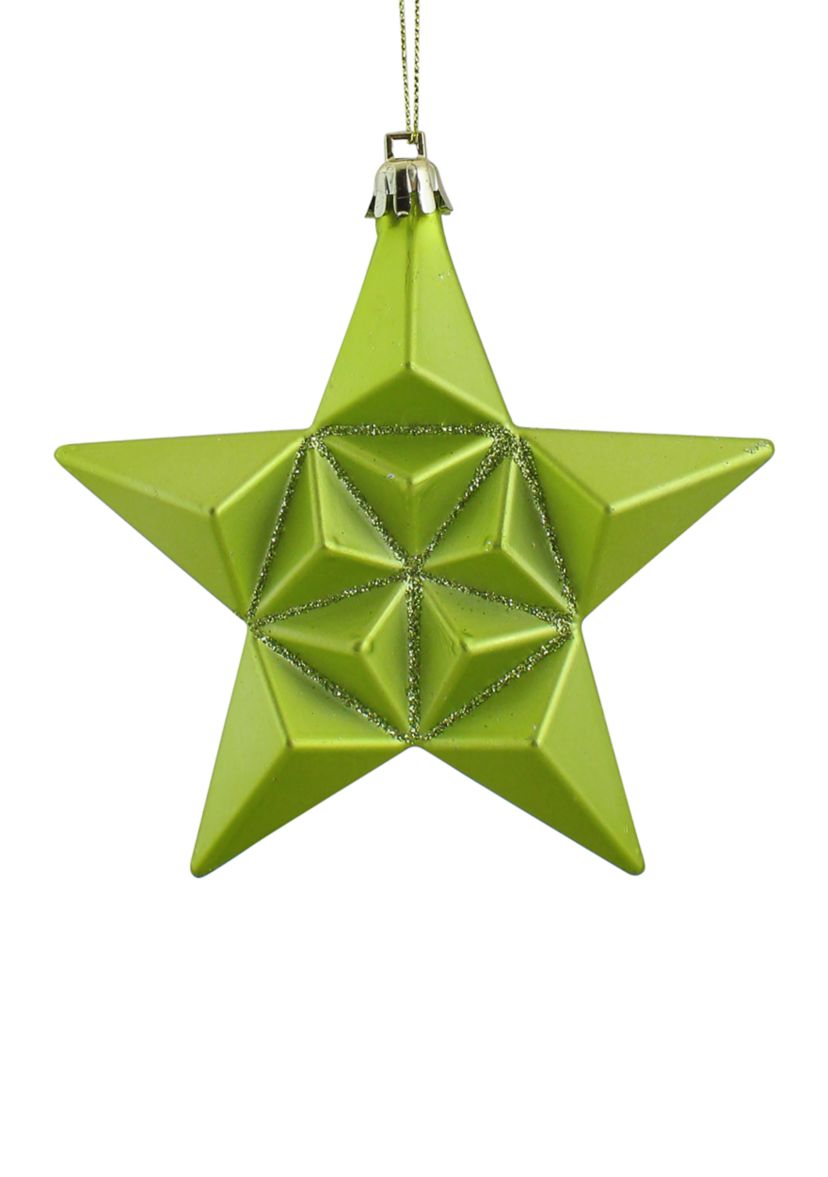 12 Count Matte Green Kiwi Glittered Star Shatterproof Christmas Ornaments - 5"