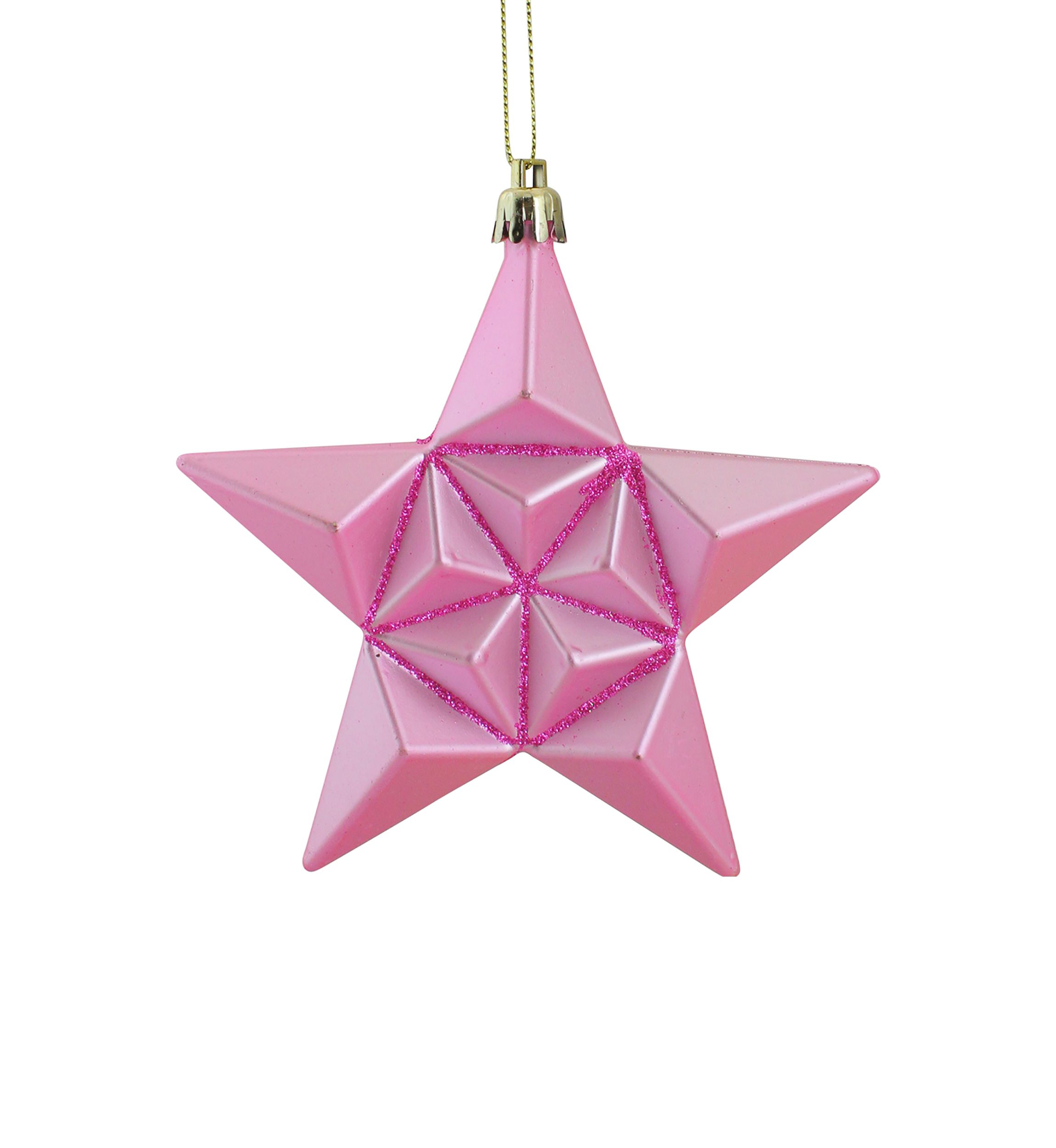 12 Count Pink Bubblegum Matte Glitter Star Shatterproof Christmas Ornaments - 5" 
