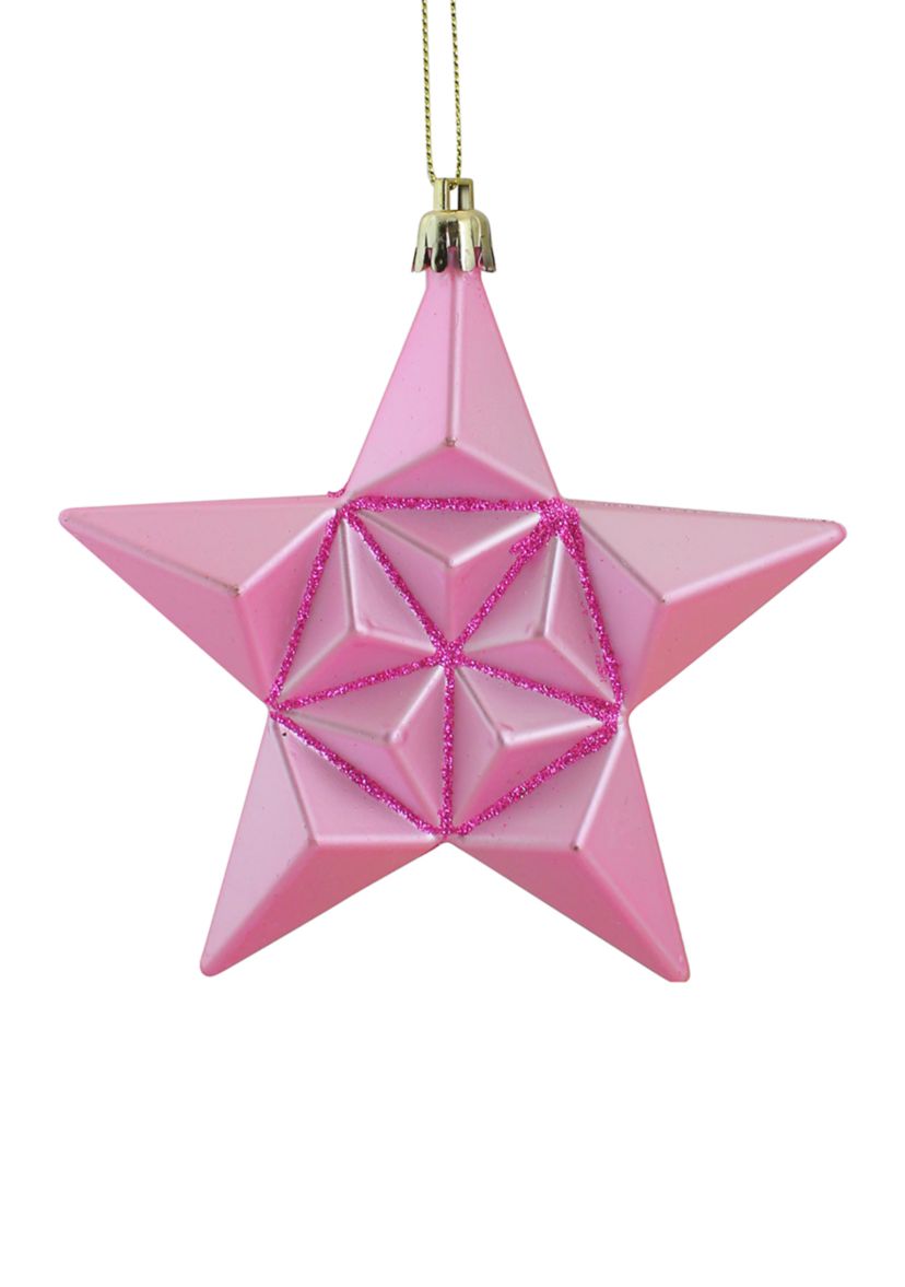 12 Count Pink Bubblegum Matte Glitter Star Shatterproof Christmas Ornaments - 5" 