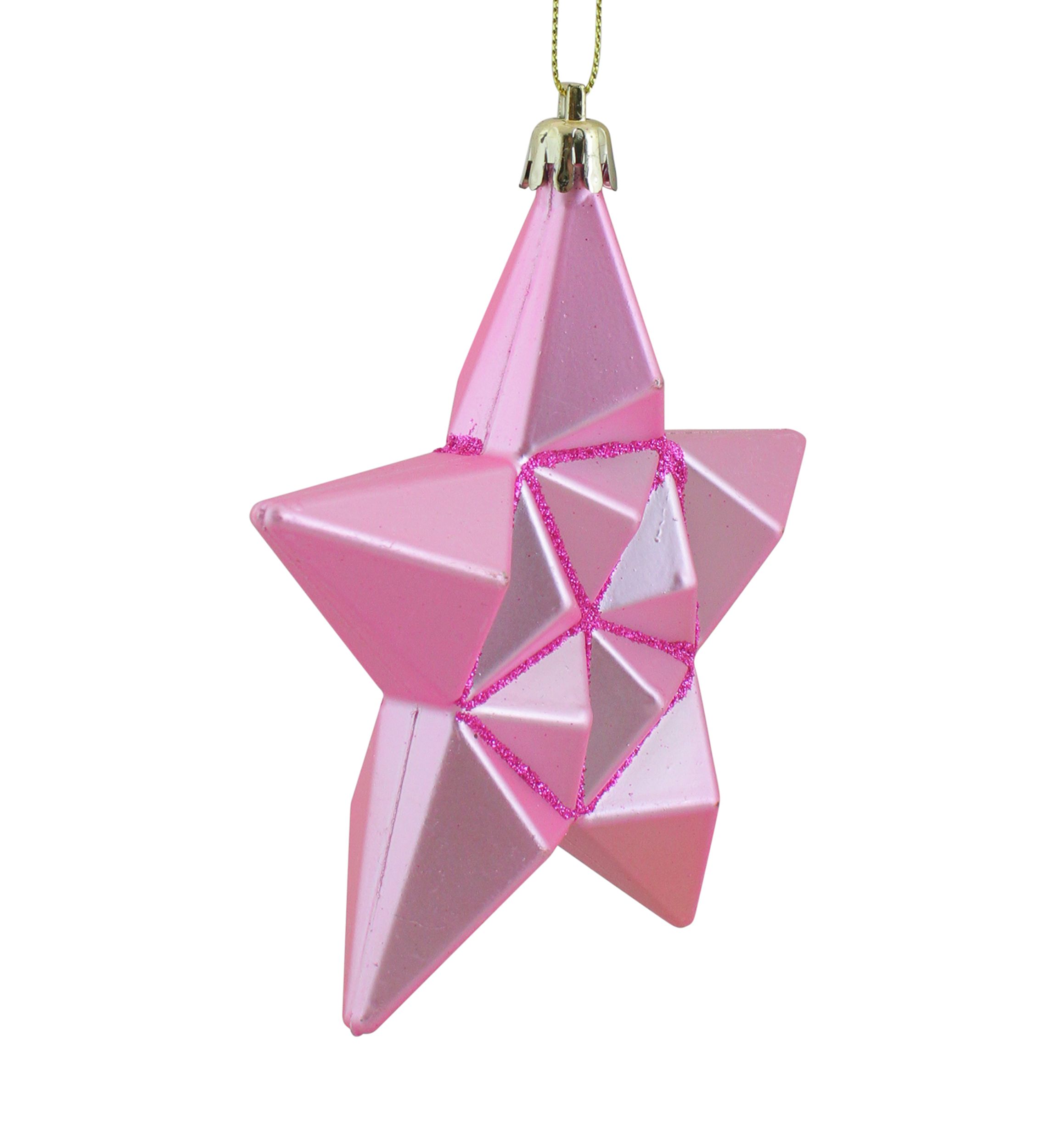 12 Count Pink Bubblegum Matte Glitter Star Shatterproof Christmas Ornaments - 5" 