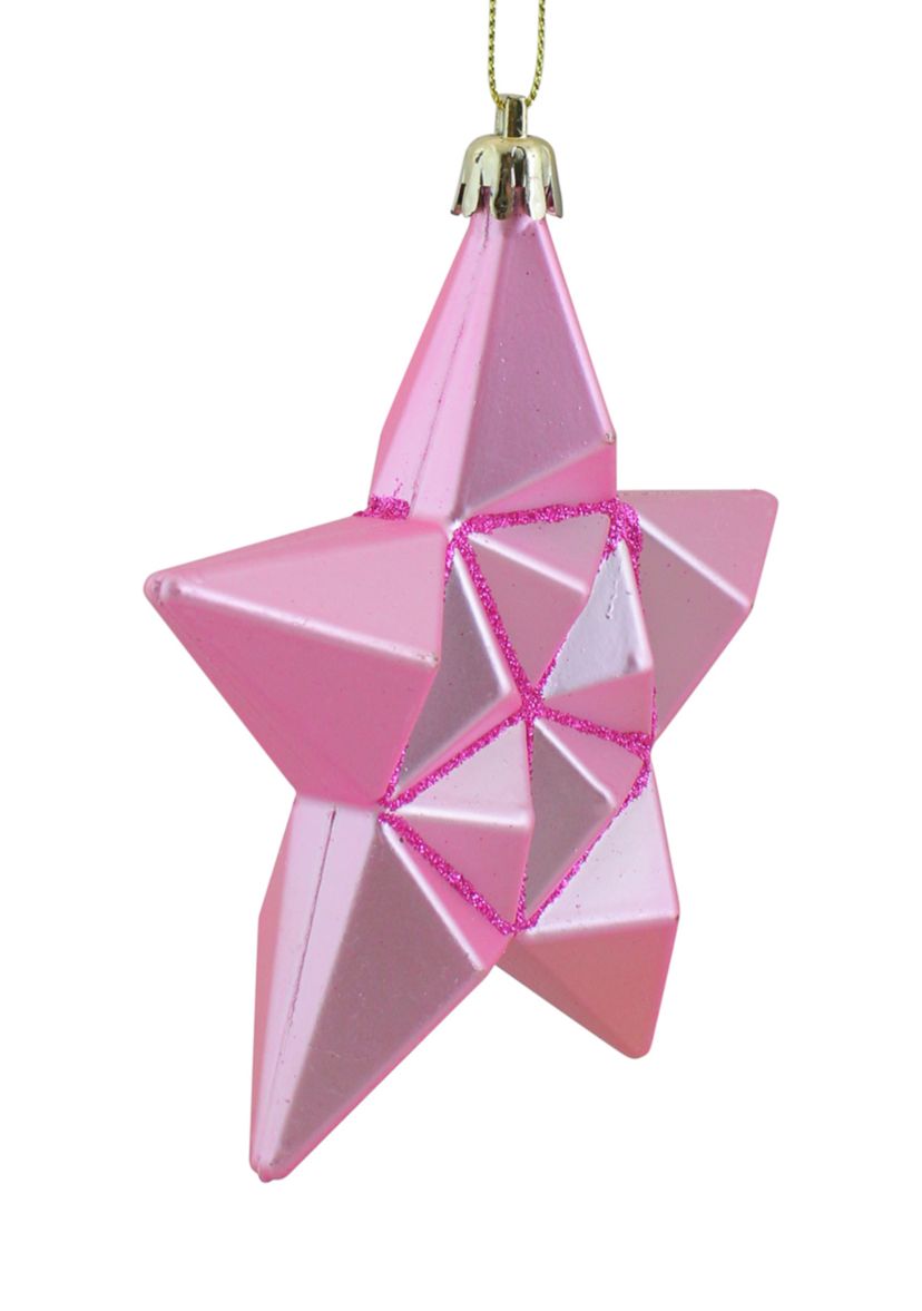 12 Count Pink Bubblegum Matte Glitter Star Shatterproof Christmas Ornaments - 5" 