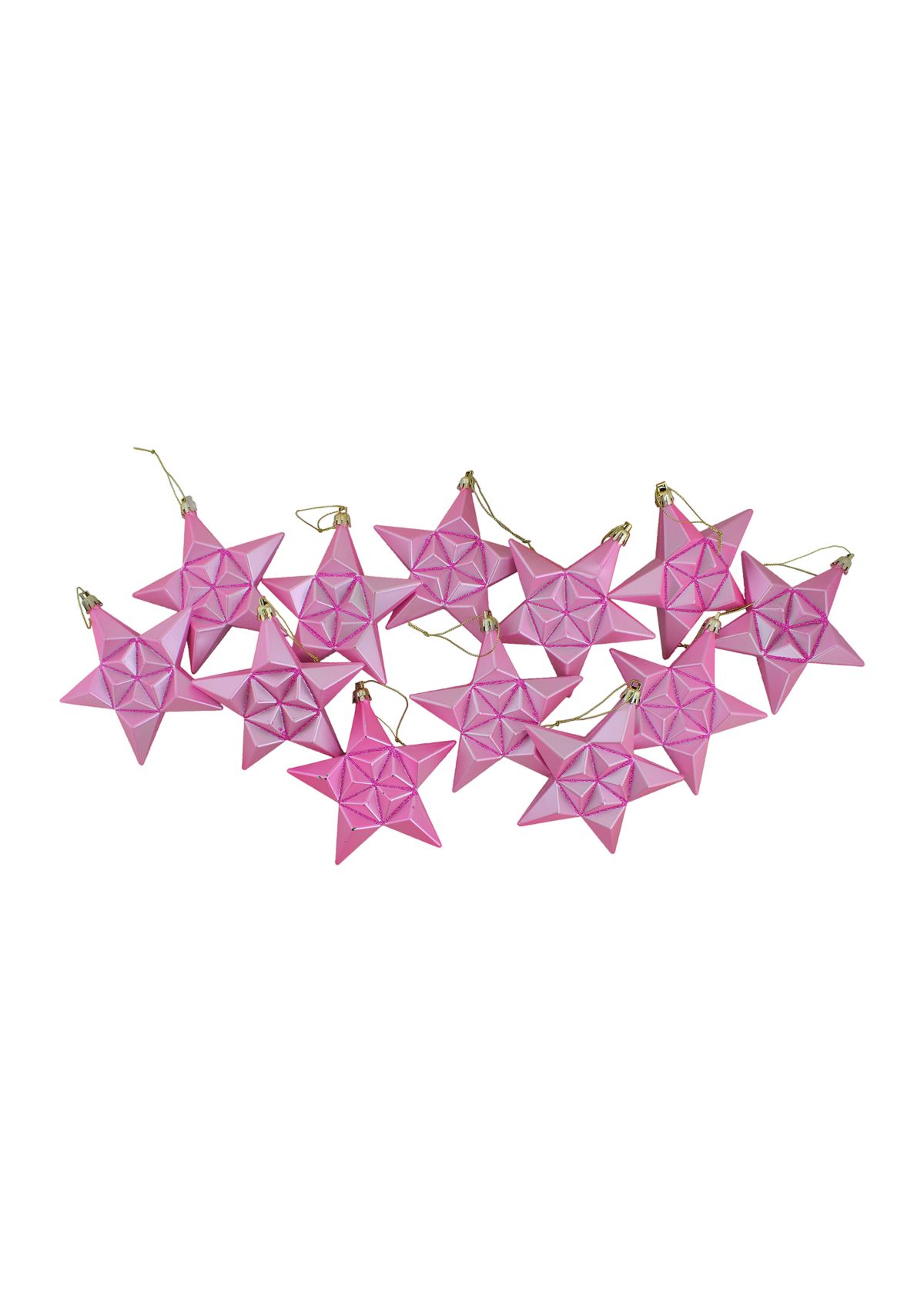 12 Count Pink Bubblegum Matte Glitter Star Shatterproof Christmas Ornaments - 5" 