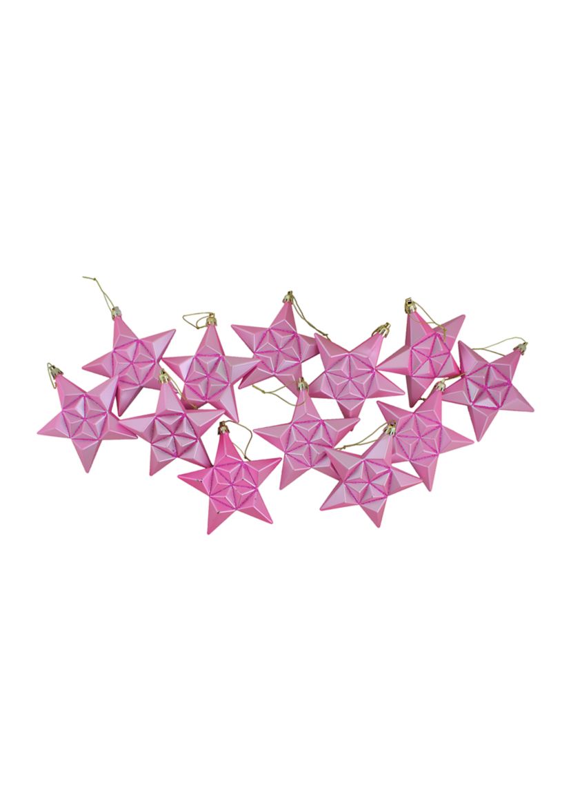 12 Count Pink Bubblegum Matte Glitter Star Shatterproof Christmas Ornaments - 5" 