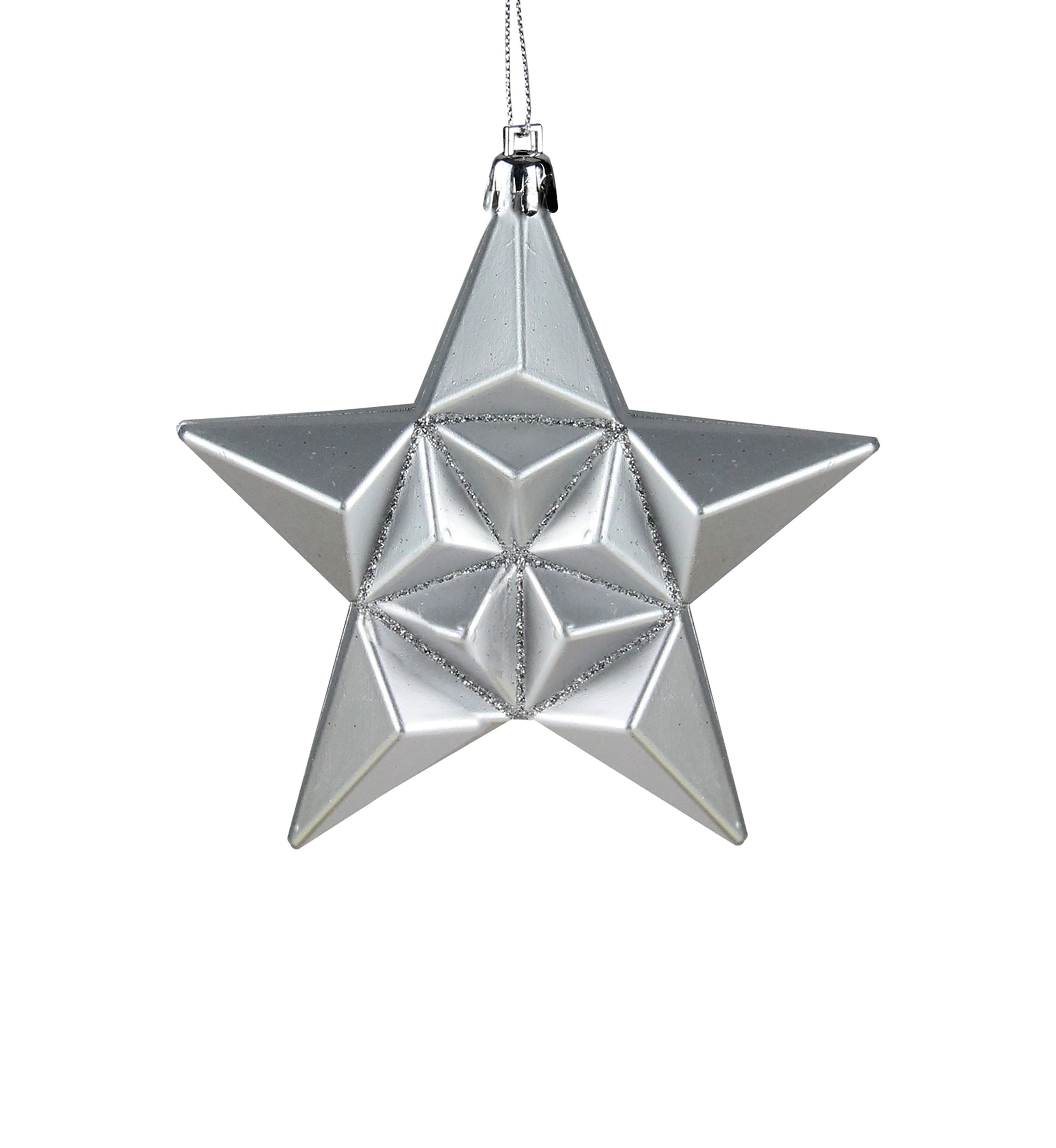 12 Count Silver Splendor Shatterproof Star Christmas Ornaments - 5" 