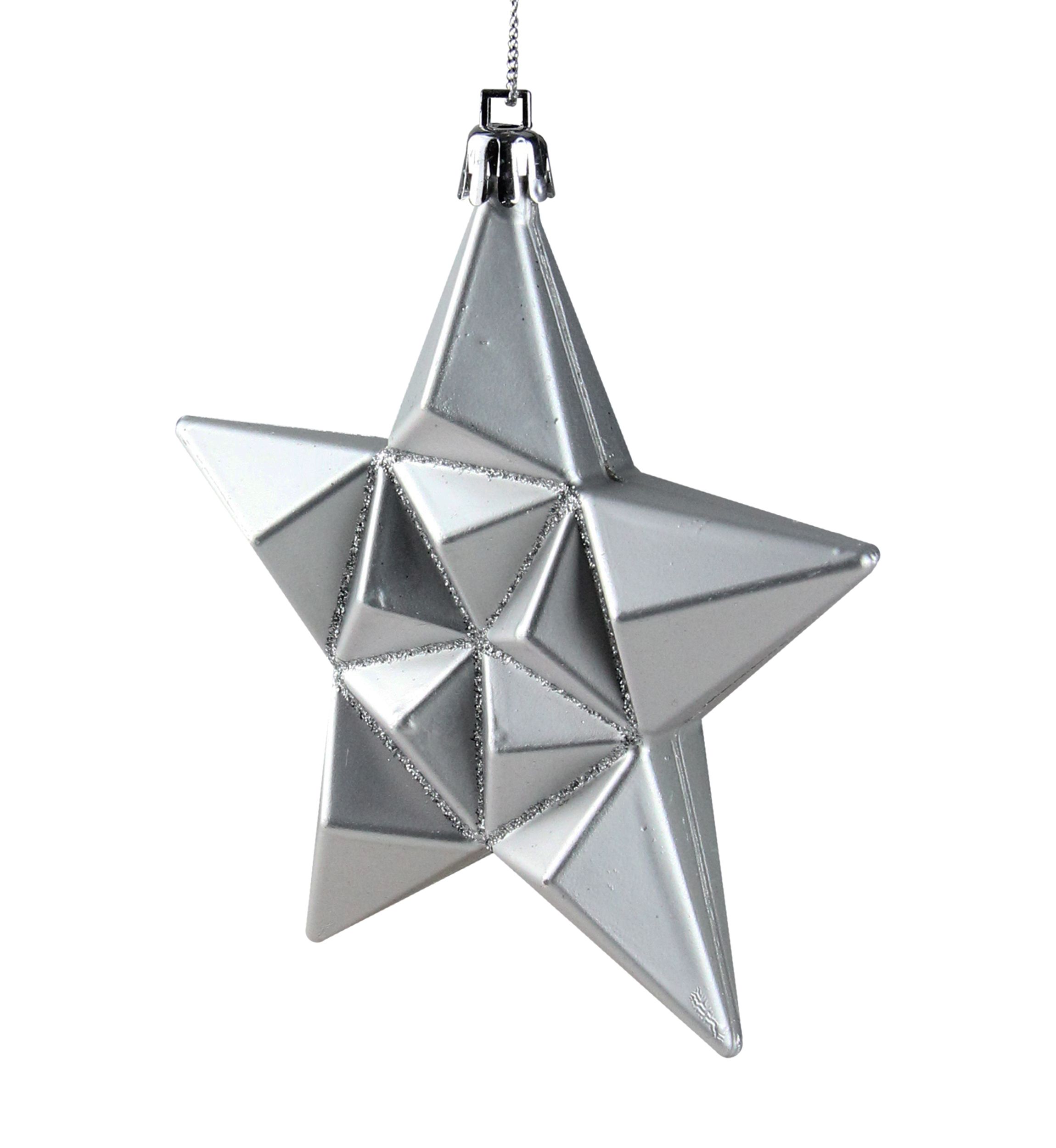 12 Count Silver Splendor Shatterproof Star Christmas Ornaments - 5" 