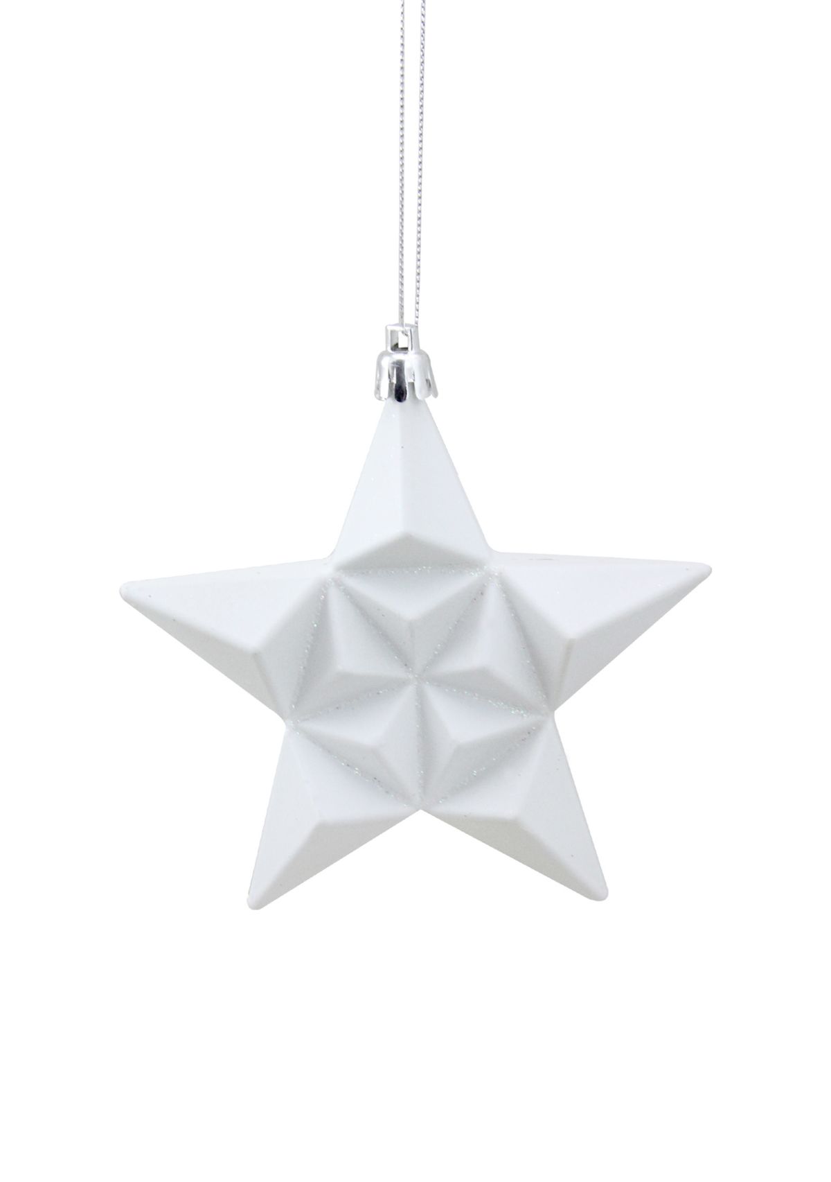 12 Count White Matte Finish Glittered Star Shatterproof Christmas Ornaments - 5" 