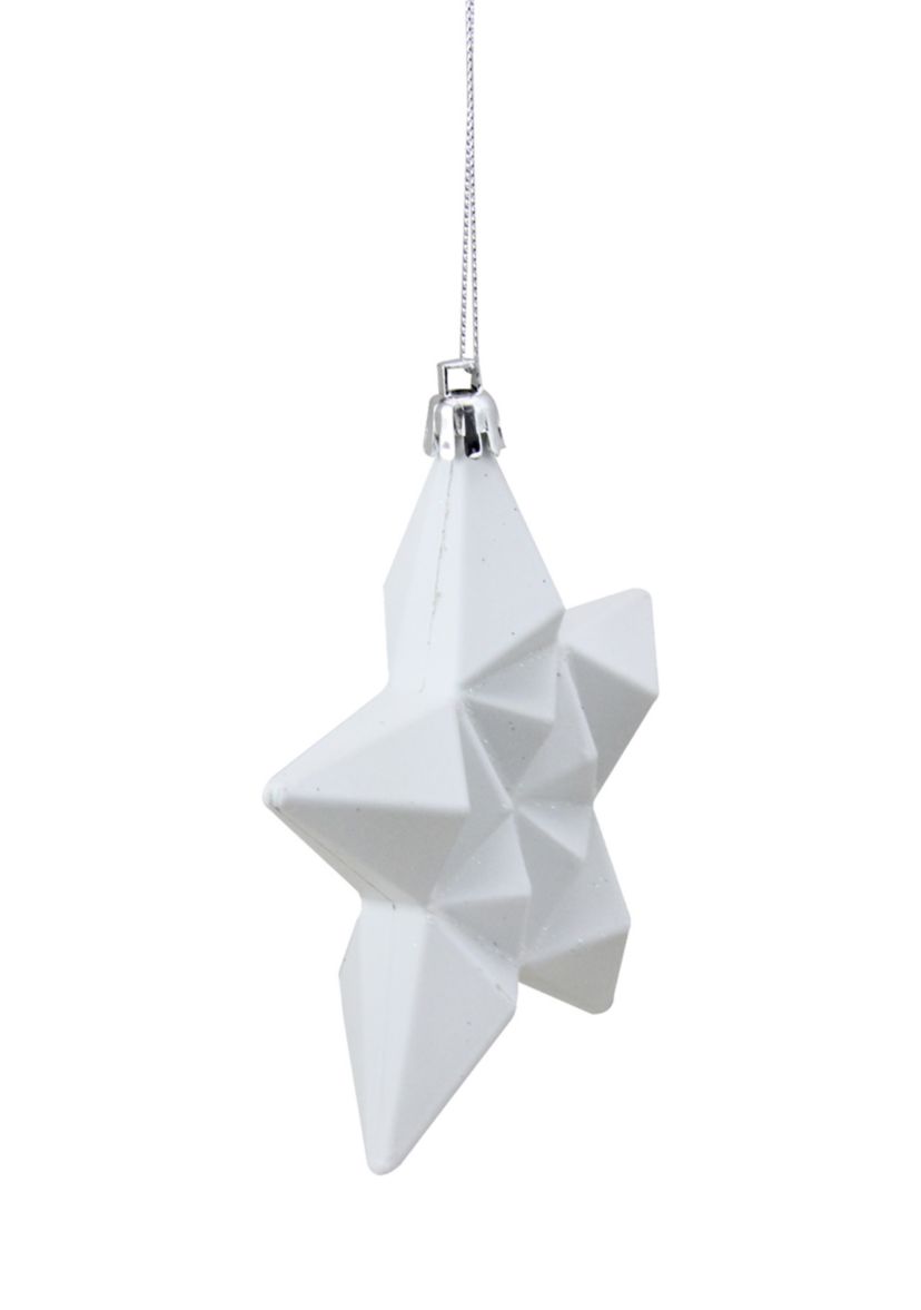 12 Count White Matte Finish Glittered Star Shatterproof Christmas Ornaments - 5" 