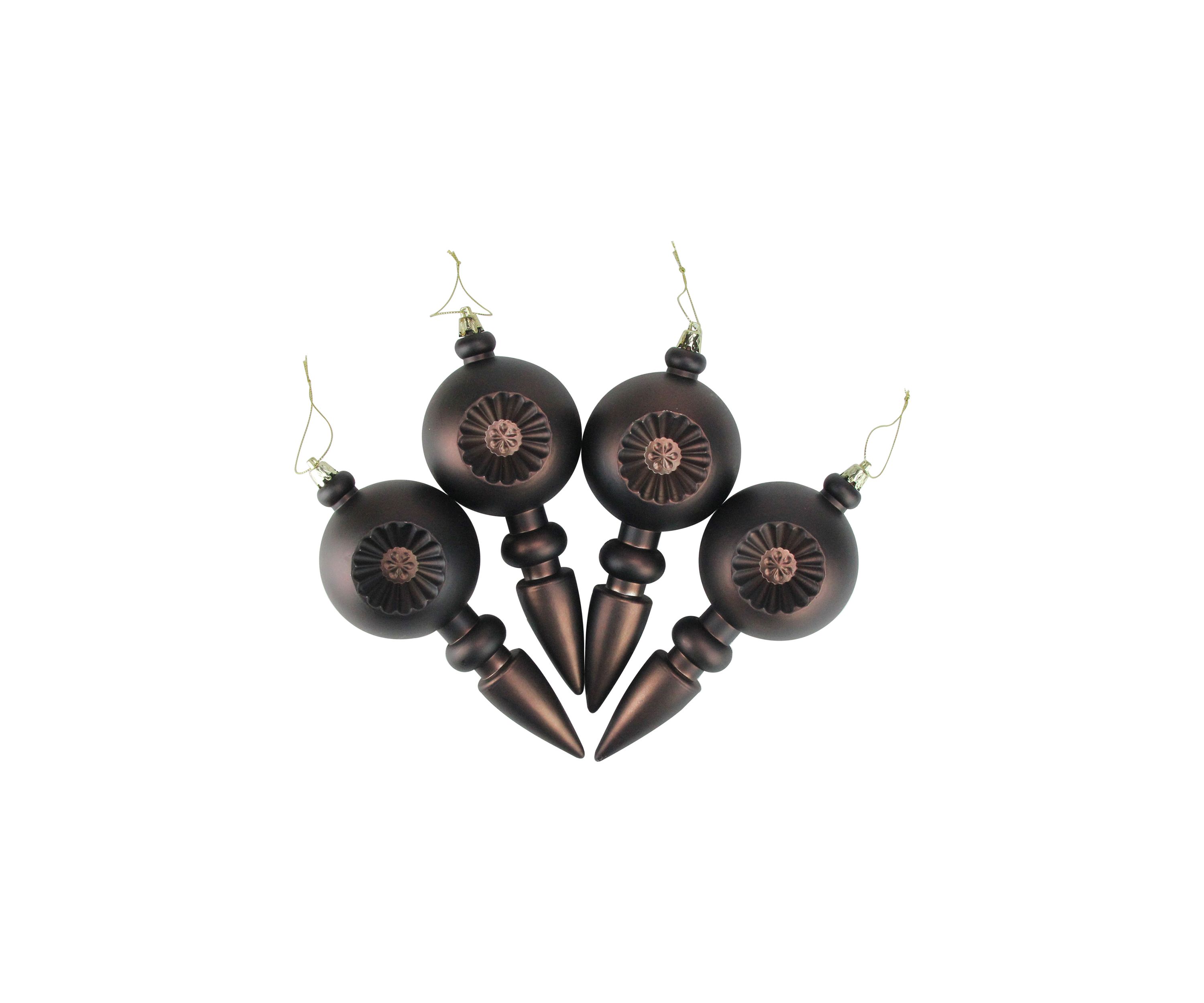 4 Count Matte Brown Retro Reflector Shatterproof 7.5" Christmas Finial Ornaments  