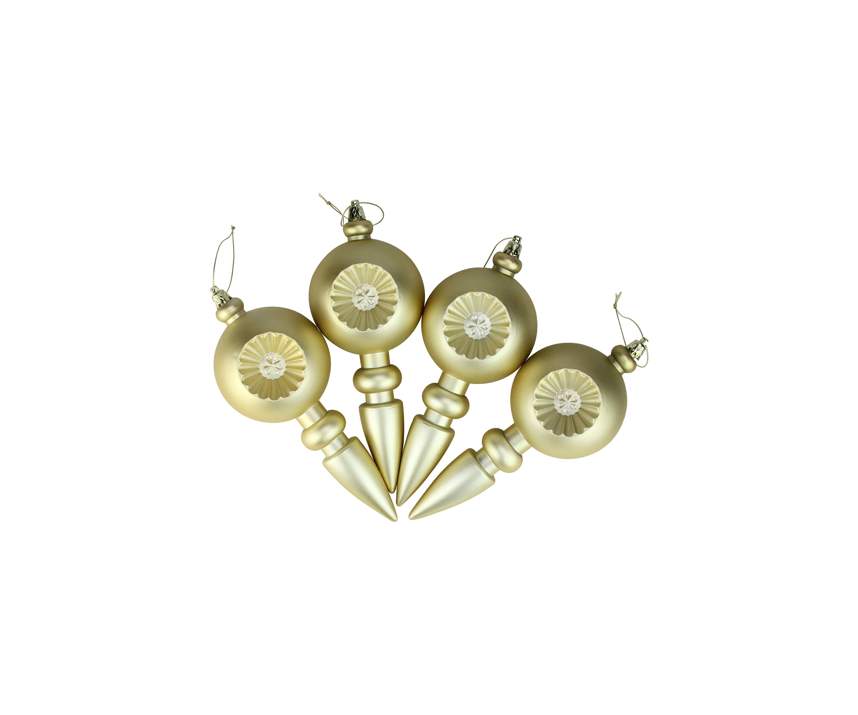 4 Count Matte Gold Retro Reflector Shatterproof 7.5" Christmas Finial Ornaments  