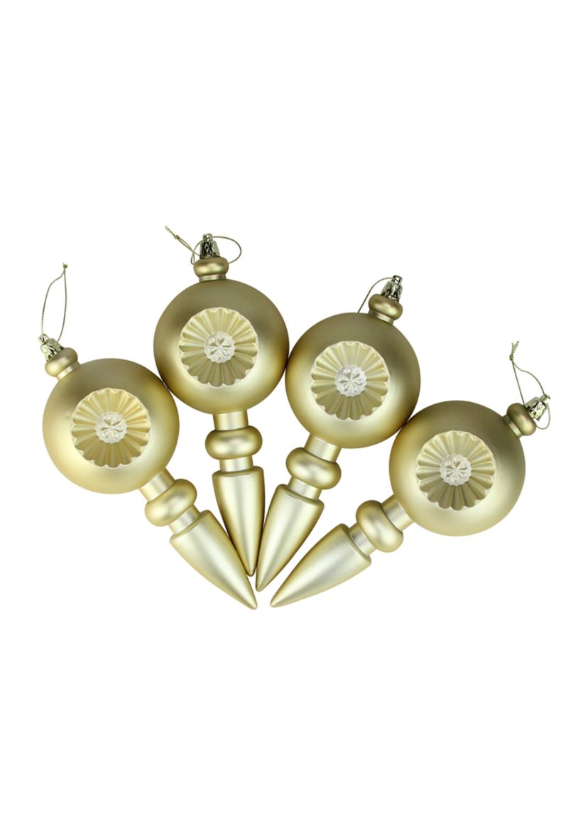4 Count Matte Gold Retro Reflector Shatterproof 7.5" Christmas Finial Ornaments  